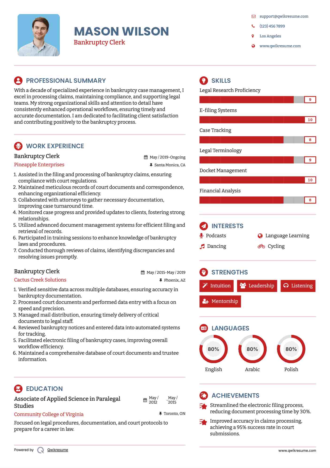 Bankruptcy Clerk Resume Template