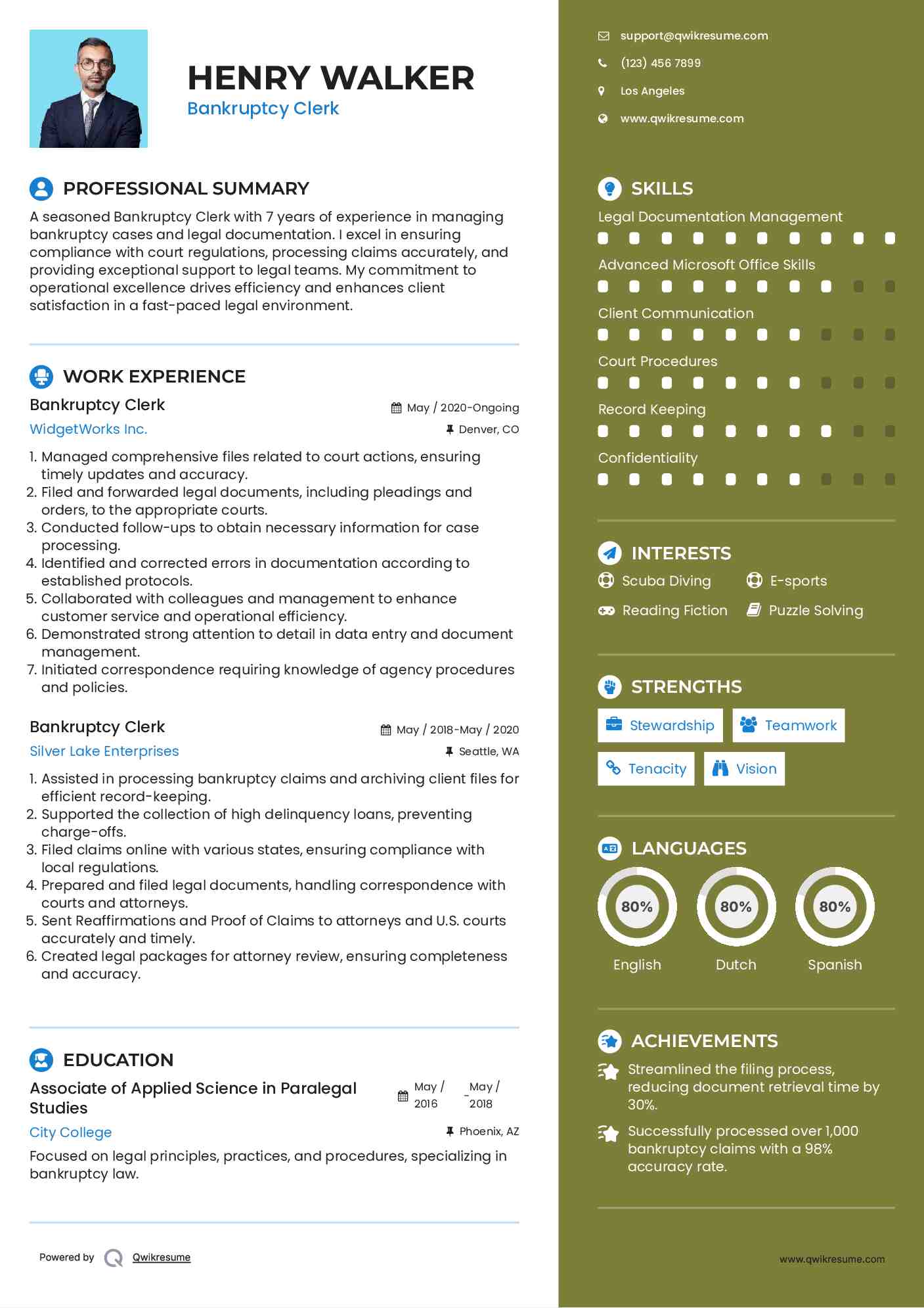 Bankruptcy Clerk Resume Model
