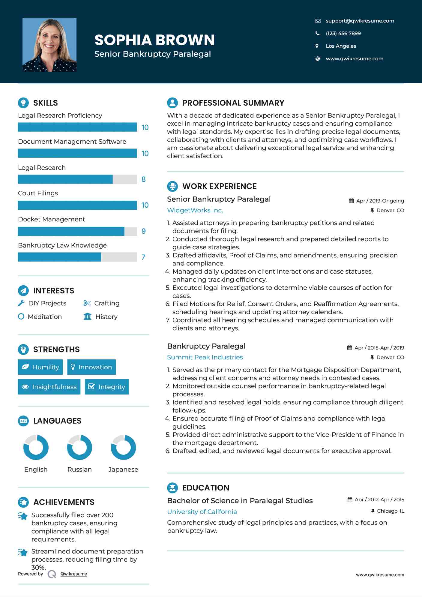 Senior Bankruptcy Paralegal  Resume Template