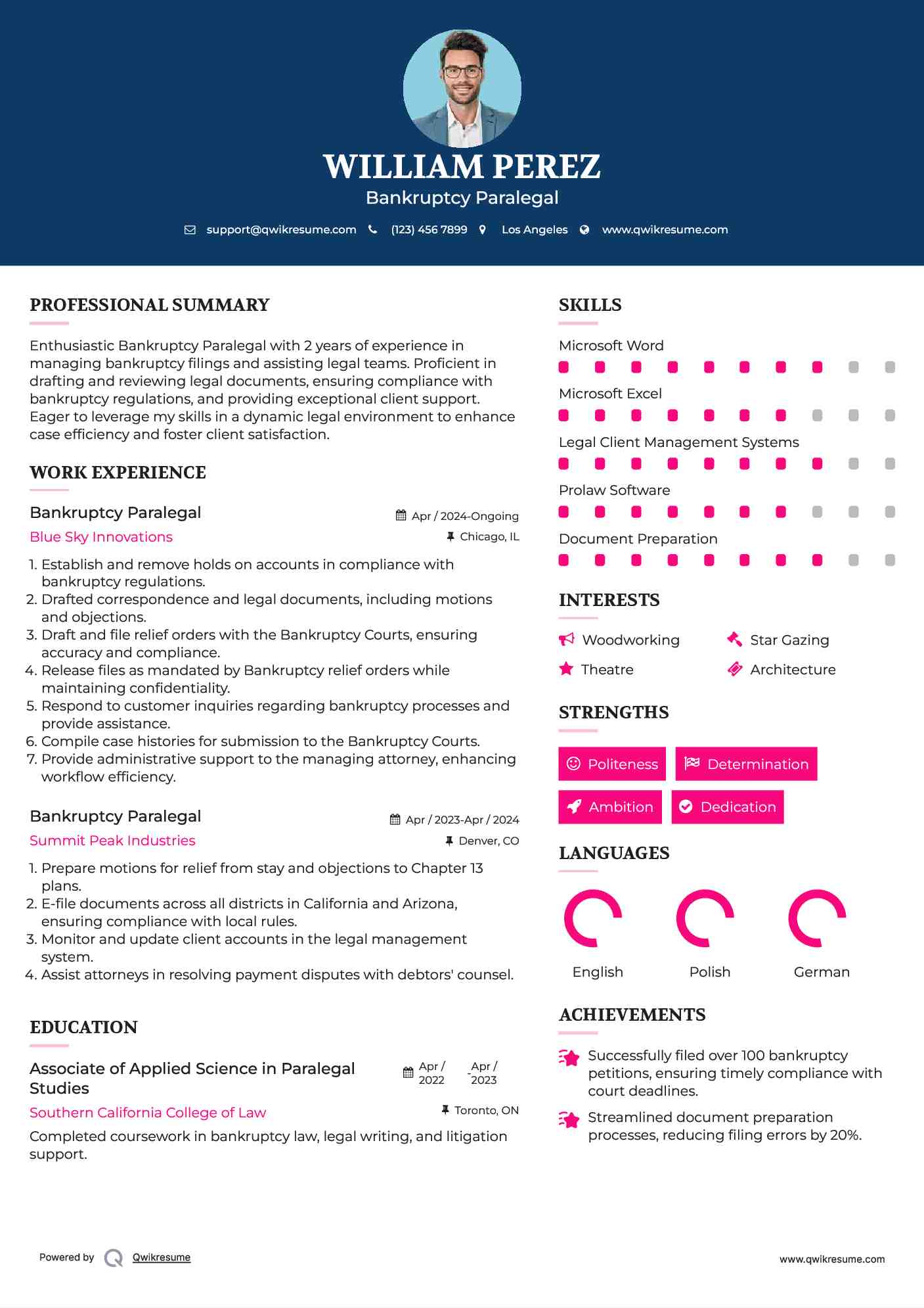 Bankruptcy Paralegal Resume Sample