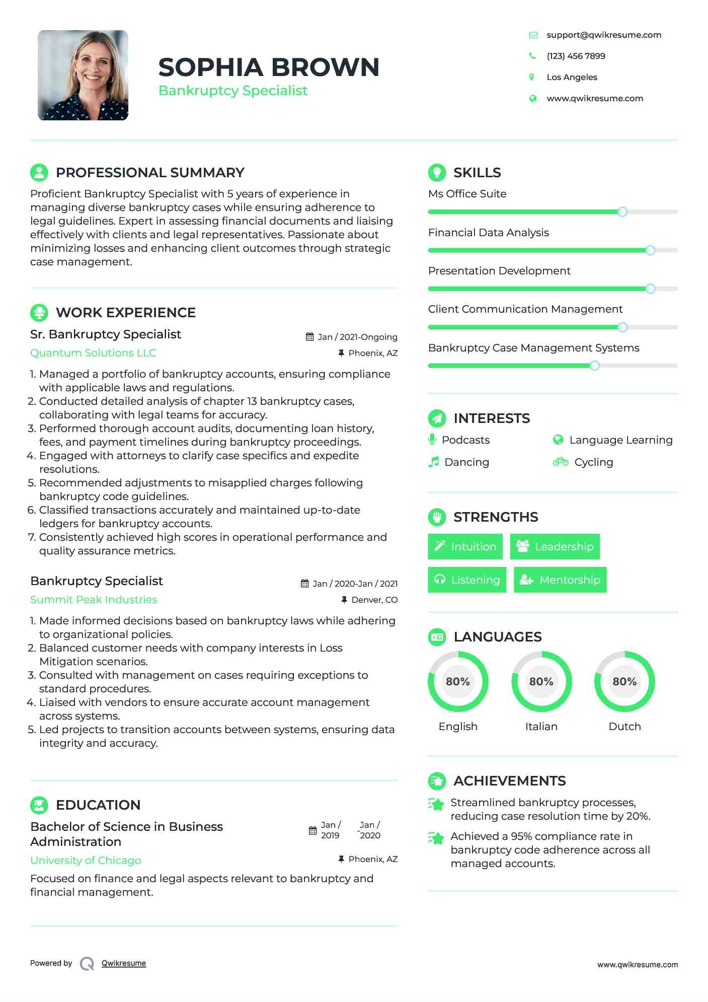 Sr. Bankruptcy Specialist Resume Template