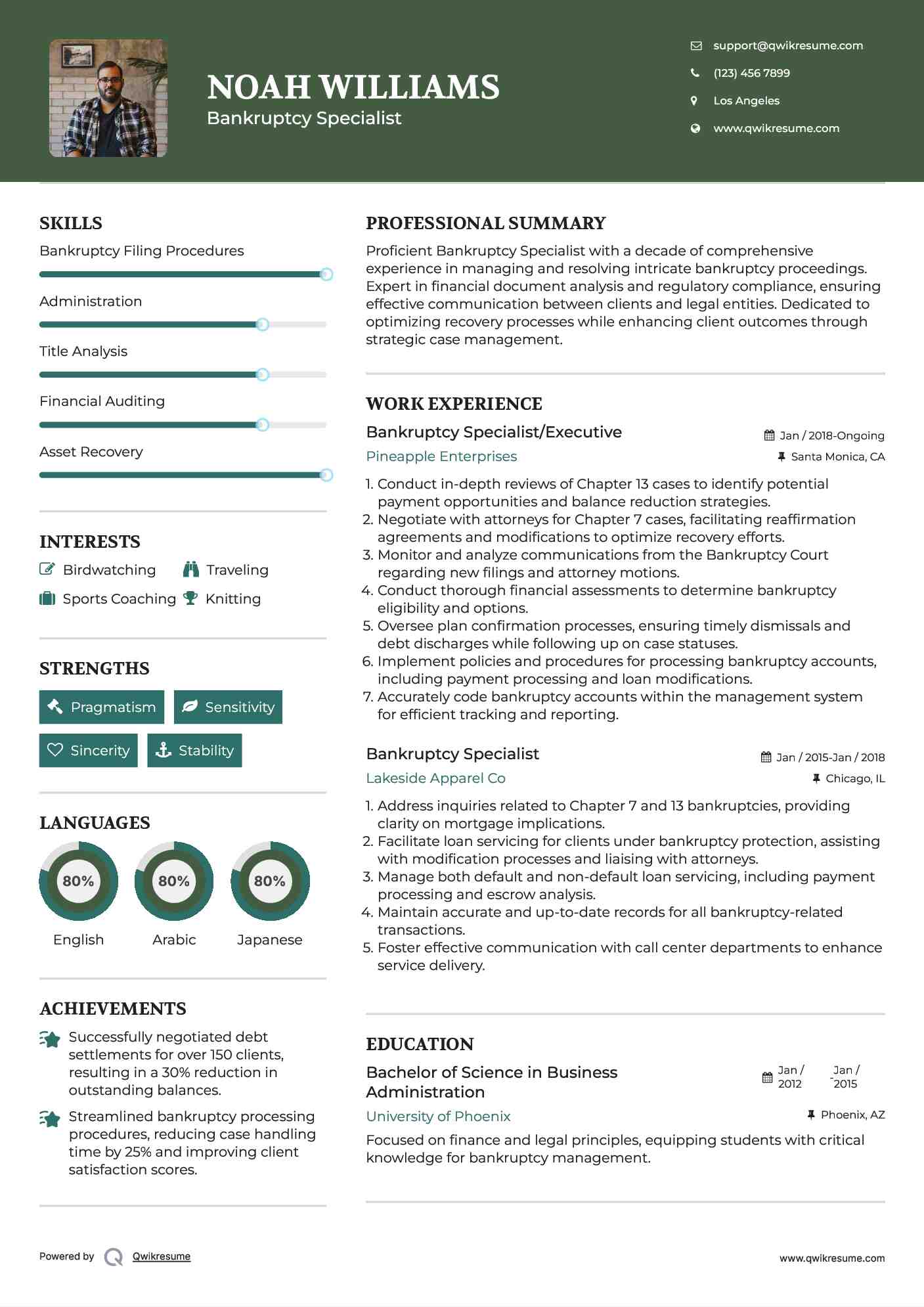 Bankruptcy Specialist/Executive Resume Sample