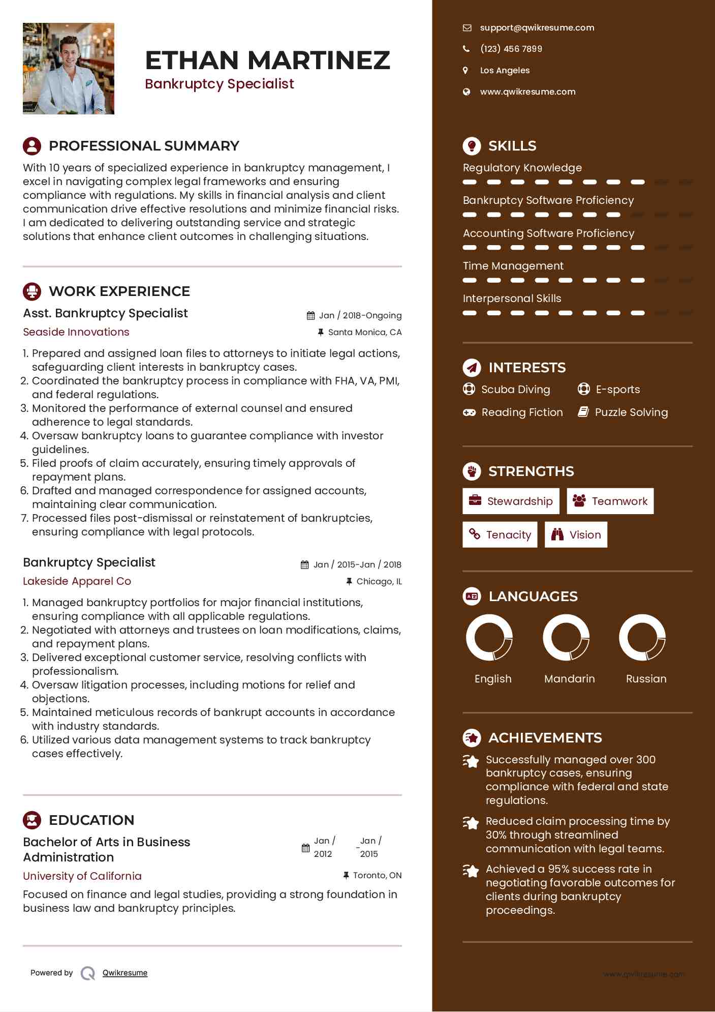 Asst. Bankruptcy Specialist Resume Model