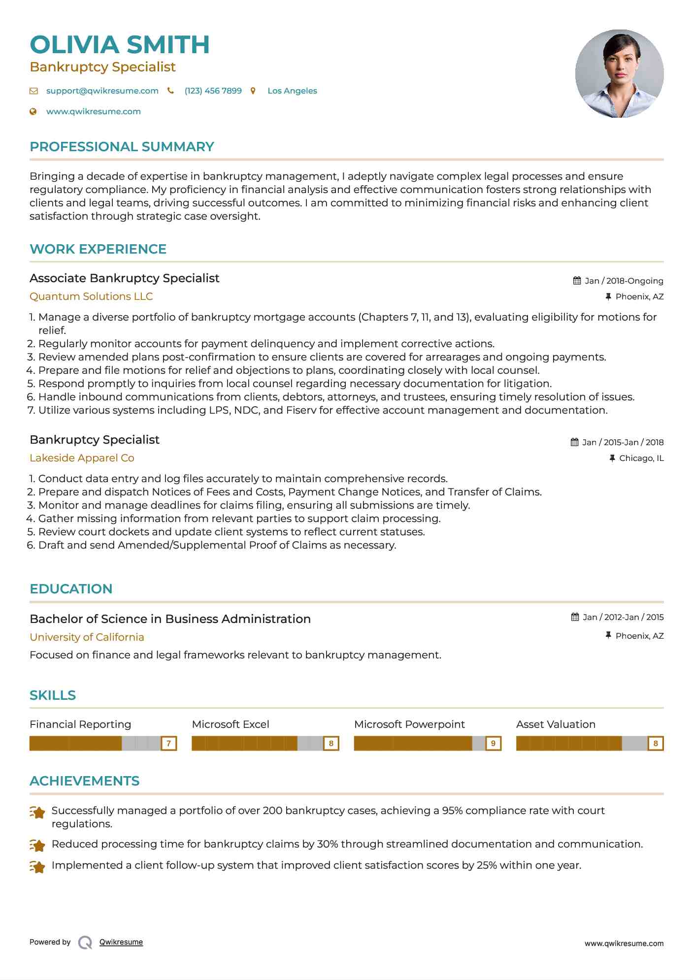 Bankruptcy Specialist Resume Samples QwikResume