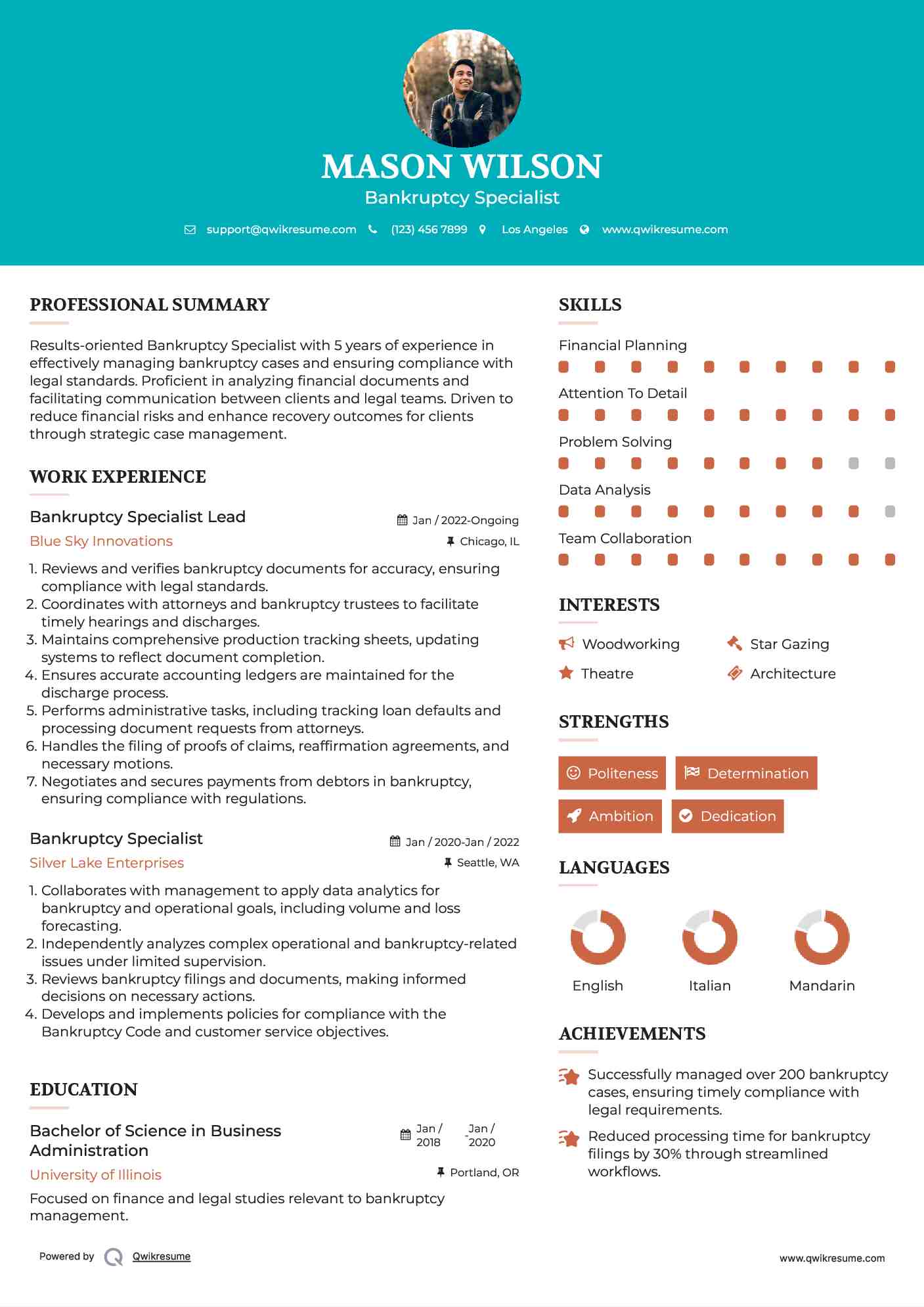 Bankruptcy Specialist Lead Resume Model