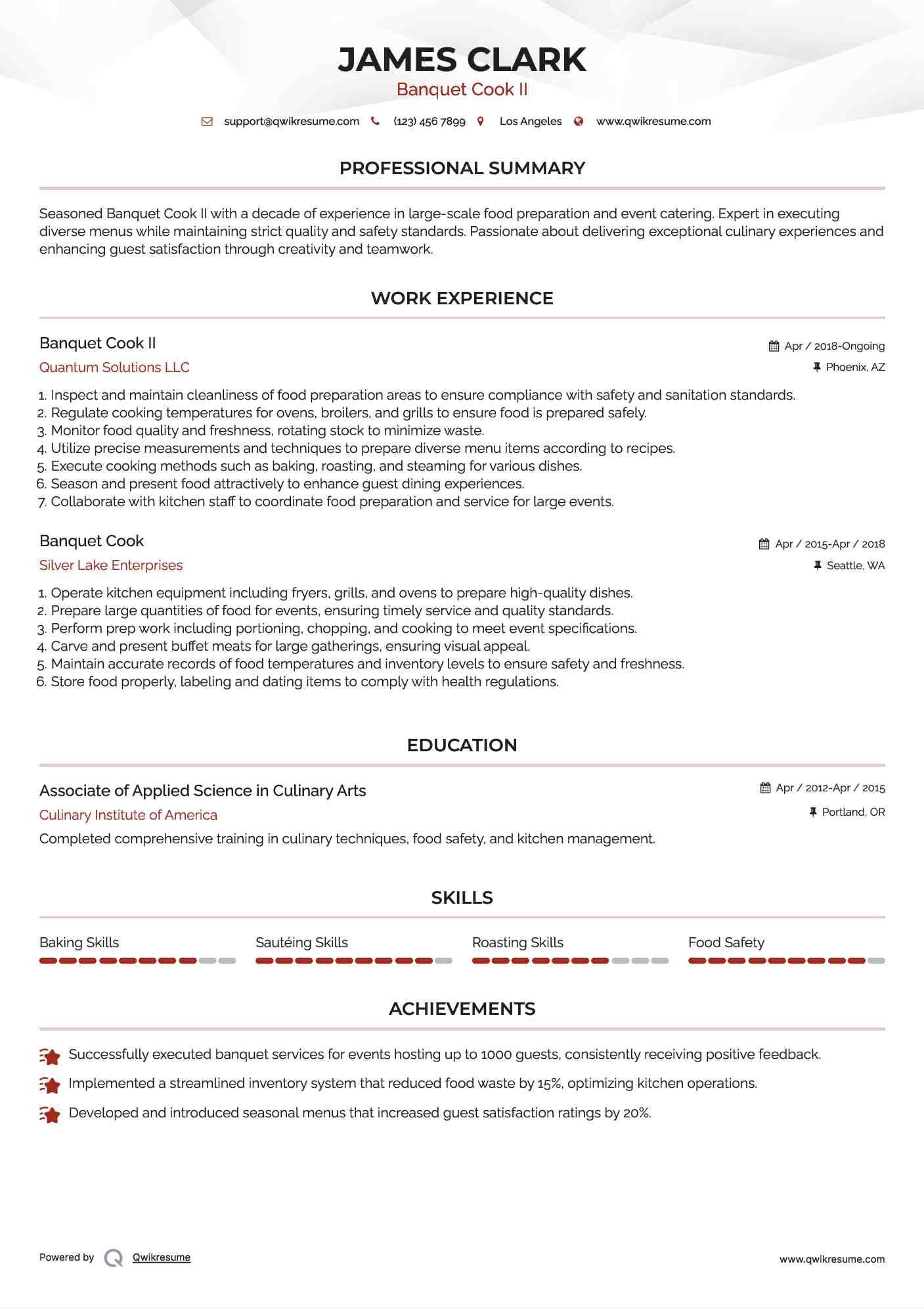Banquet Cook II
 Resume Template