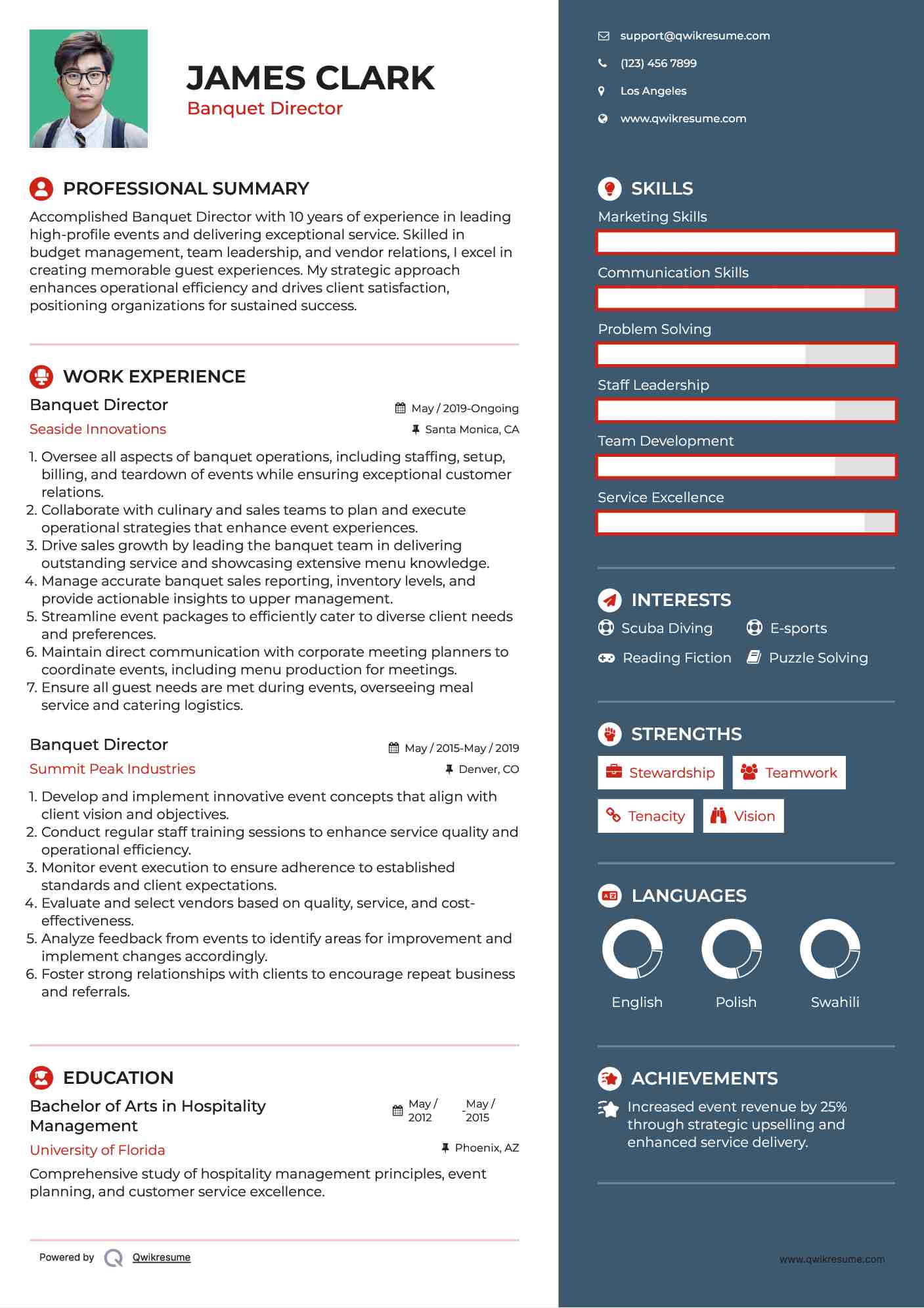 Banquet Director Resume Model