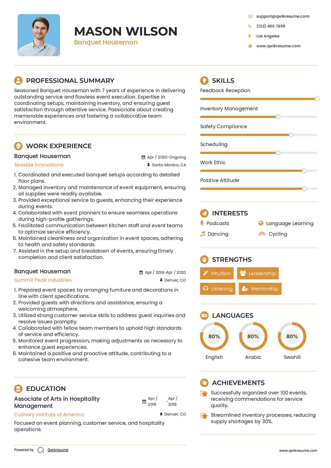 Banquet Houseman Resume Format