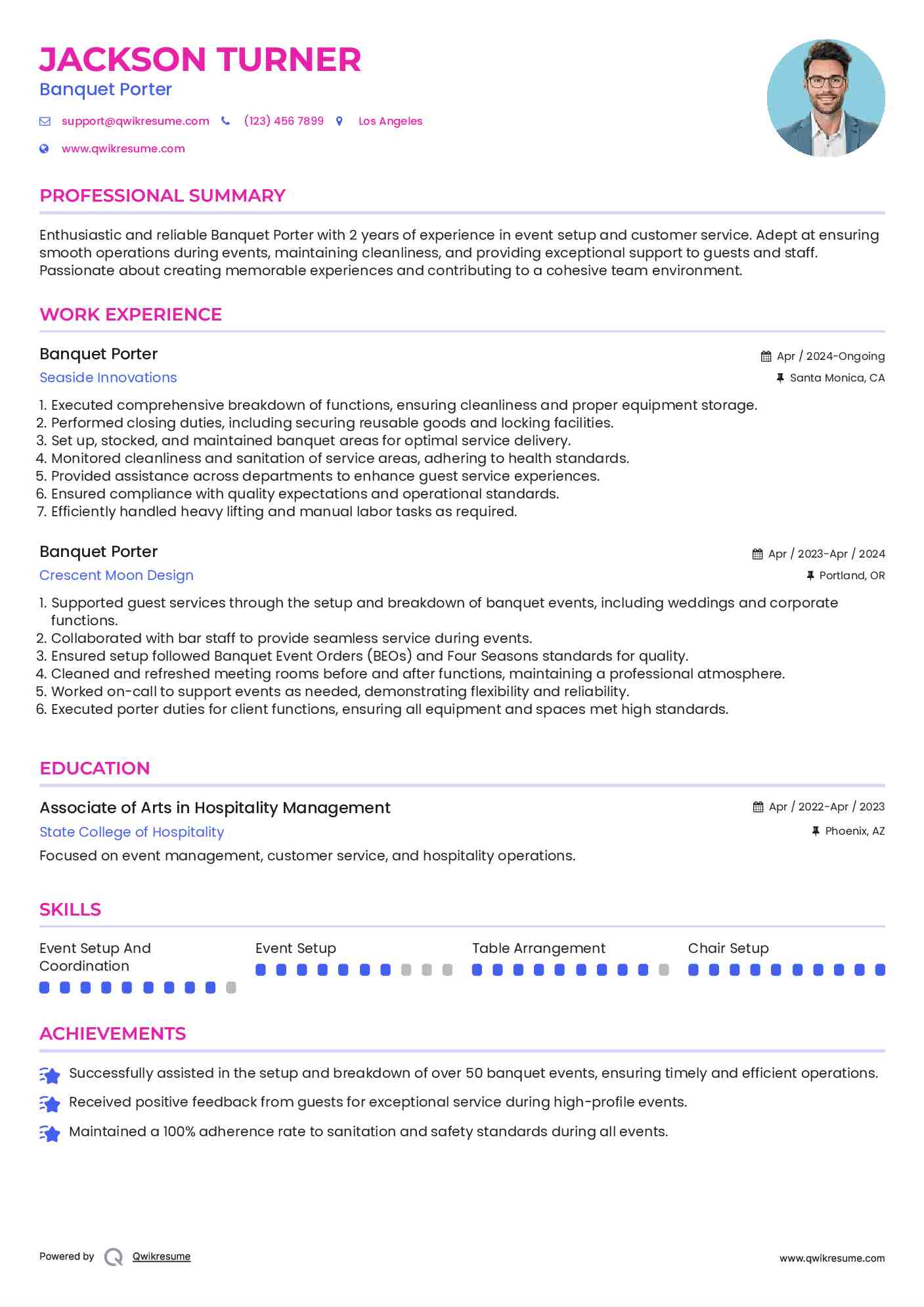 Banquet Porter Resume Sample