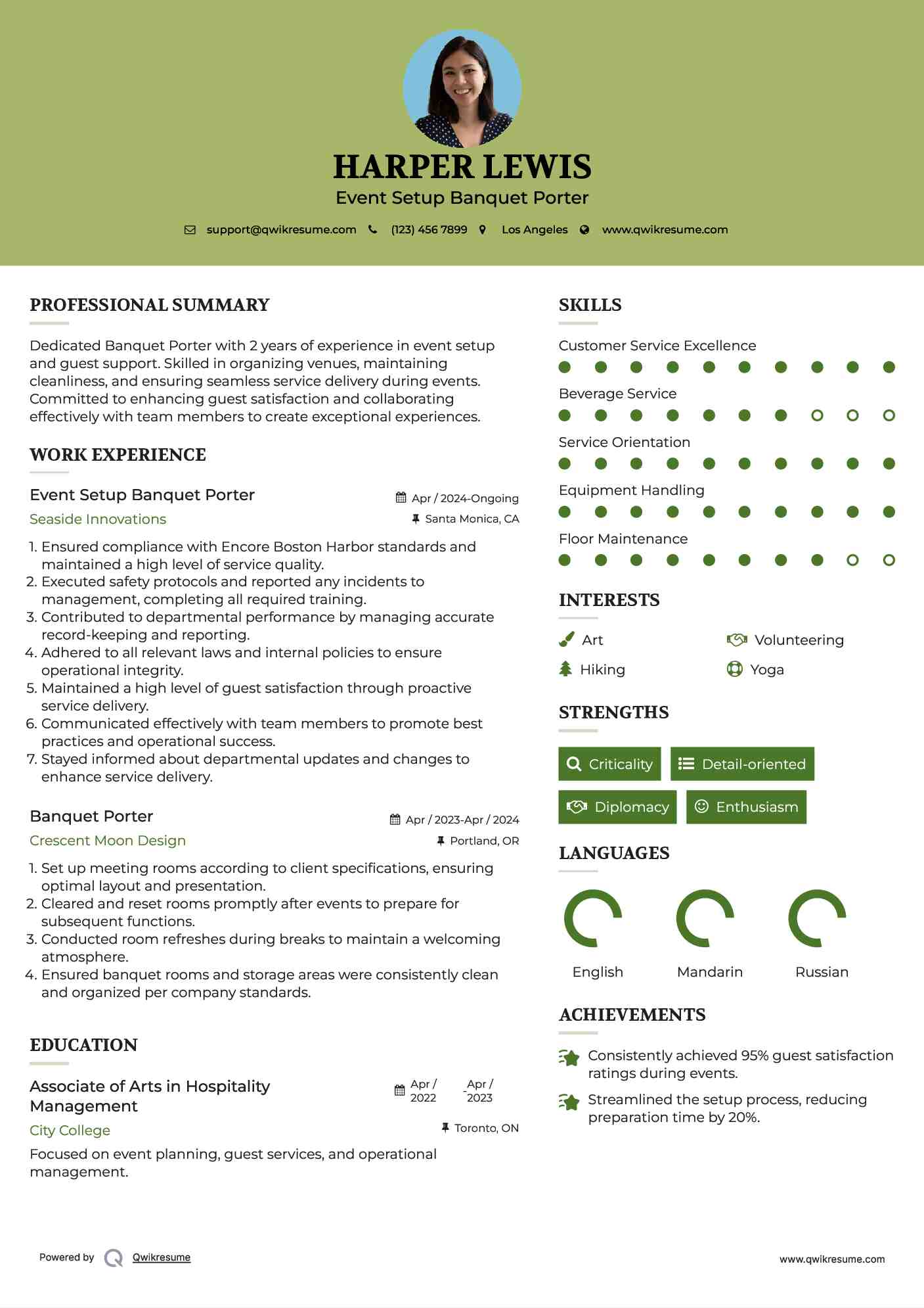 Event Setup Banquet Porter Resume Template