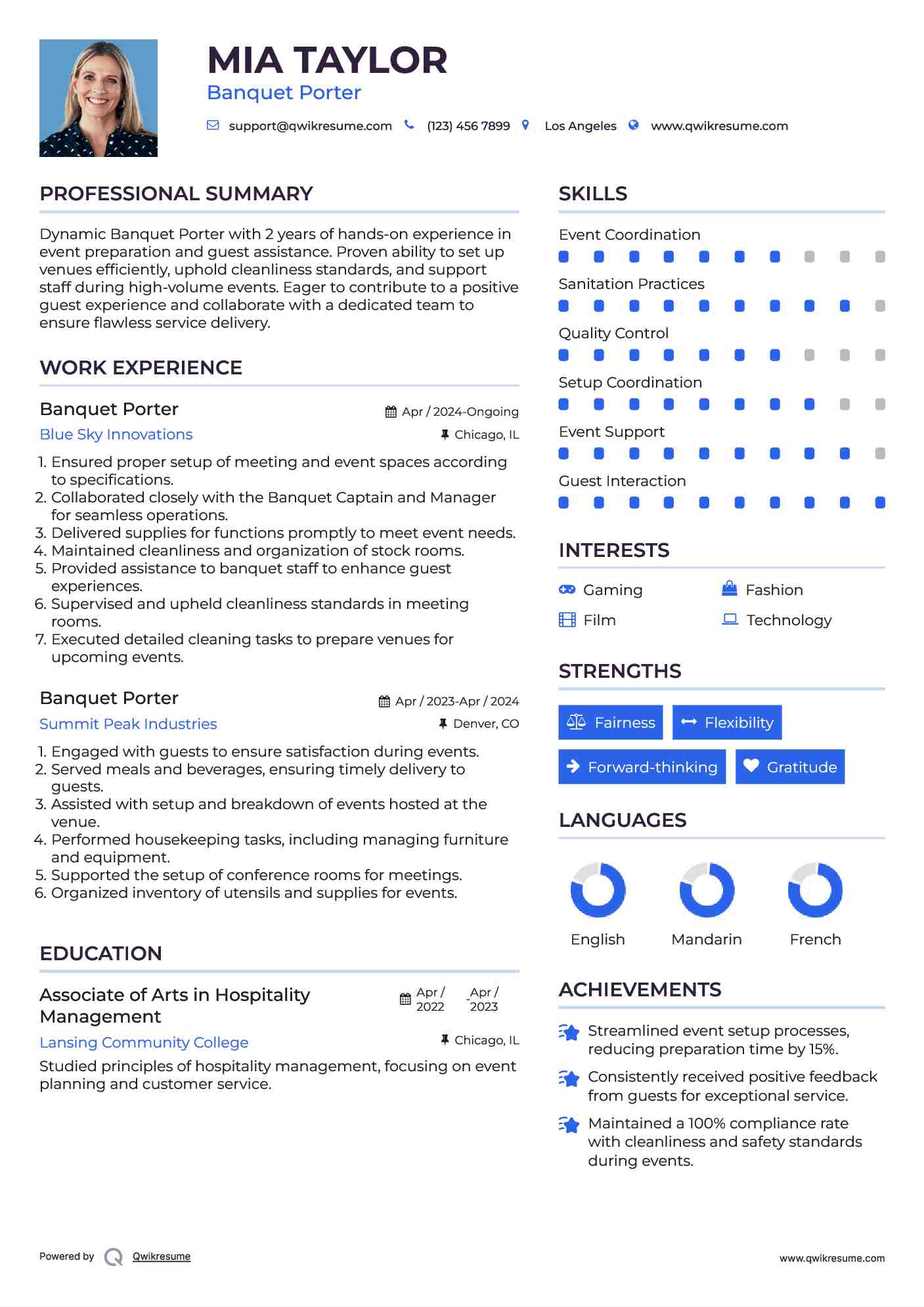 Banquet Porter Resume Sample