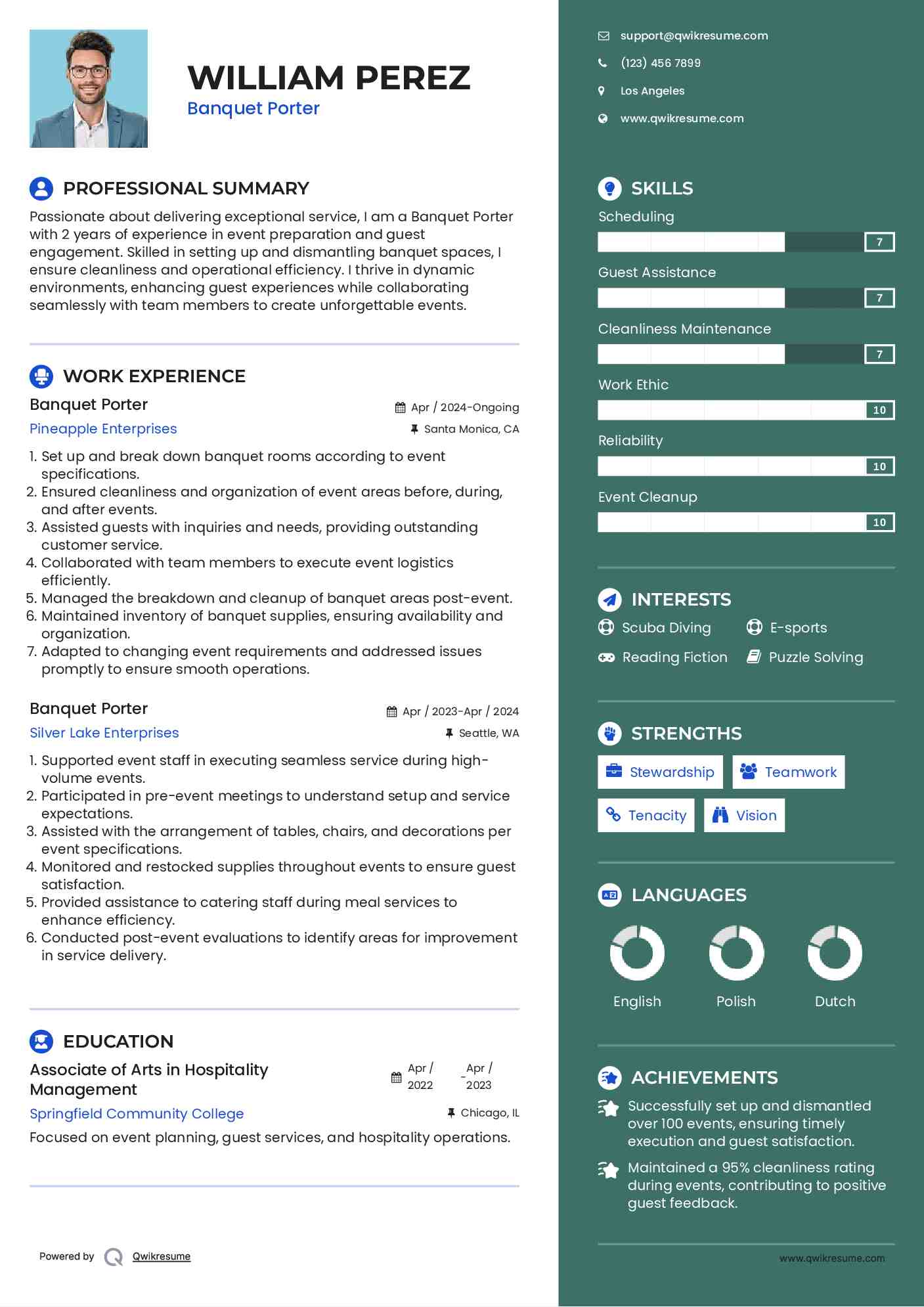 Banquet Porter Resume Format