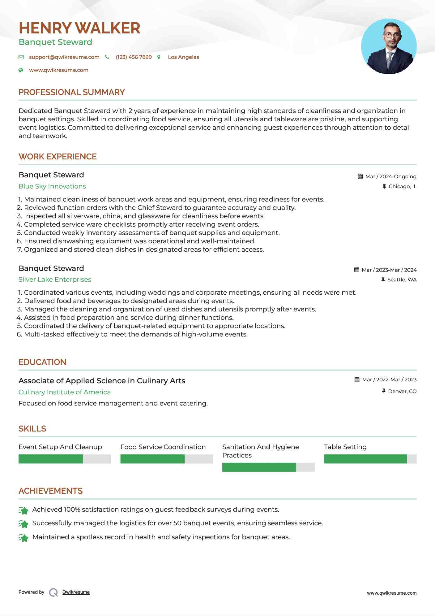 Banquet Steward Resume Model