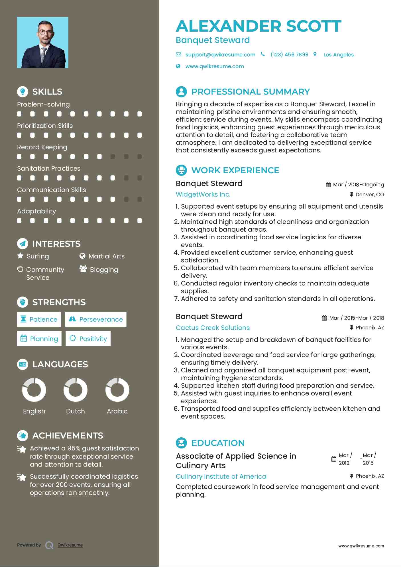 Banquet Steward Resume Sample