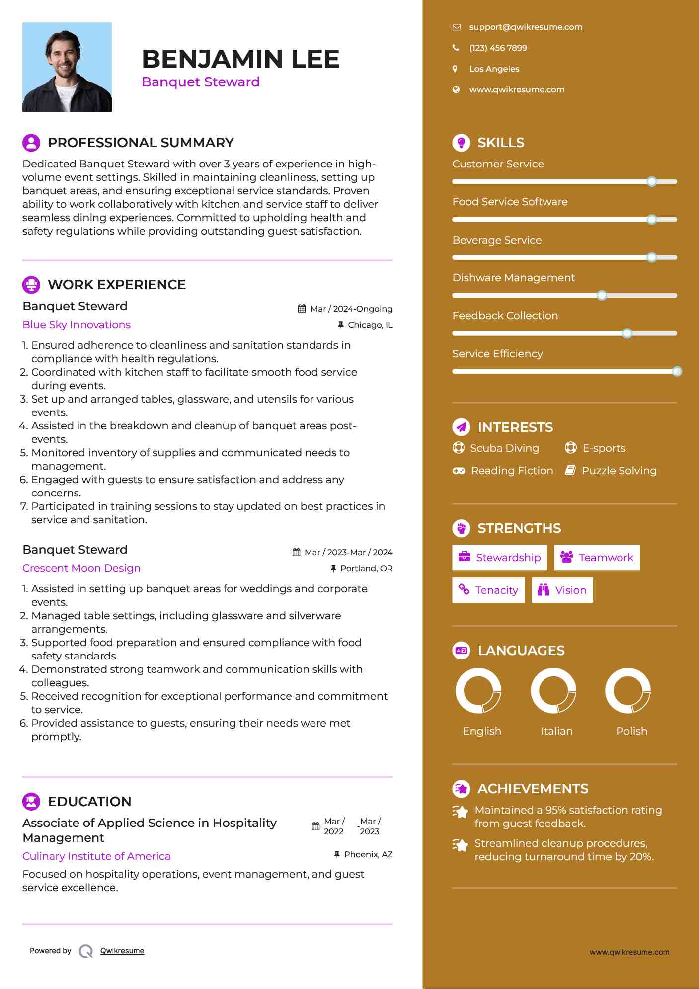 Banquet Steward Resume Format