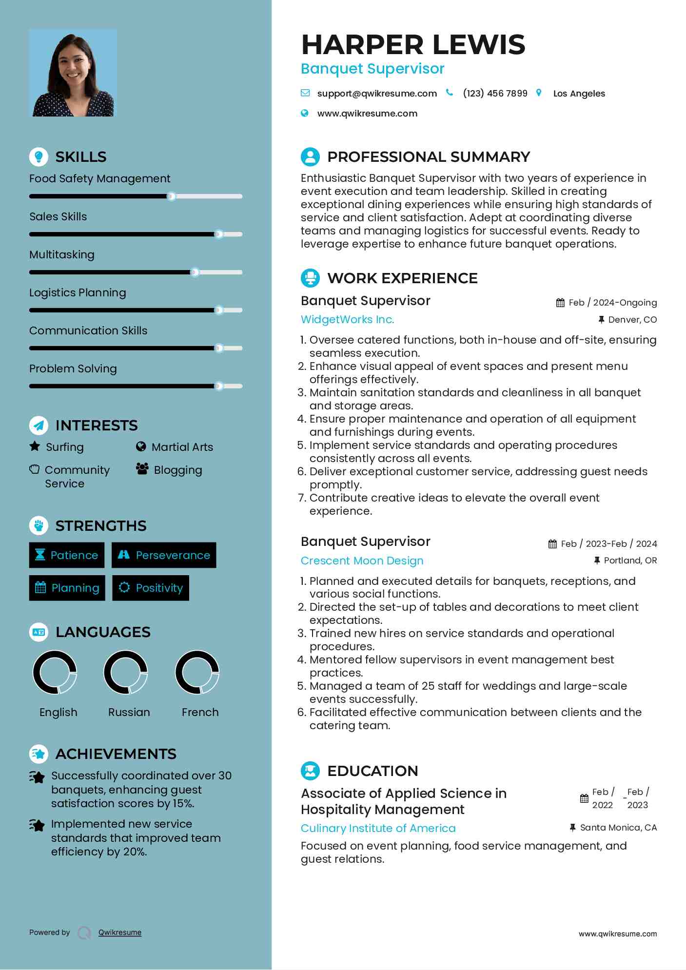 Banquet Supervisor Resume Template