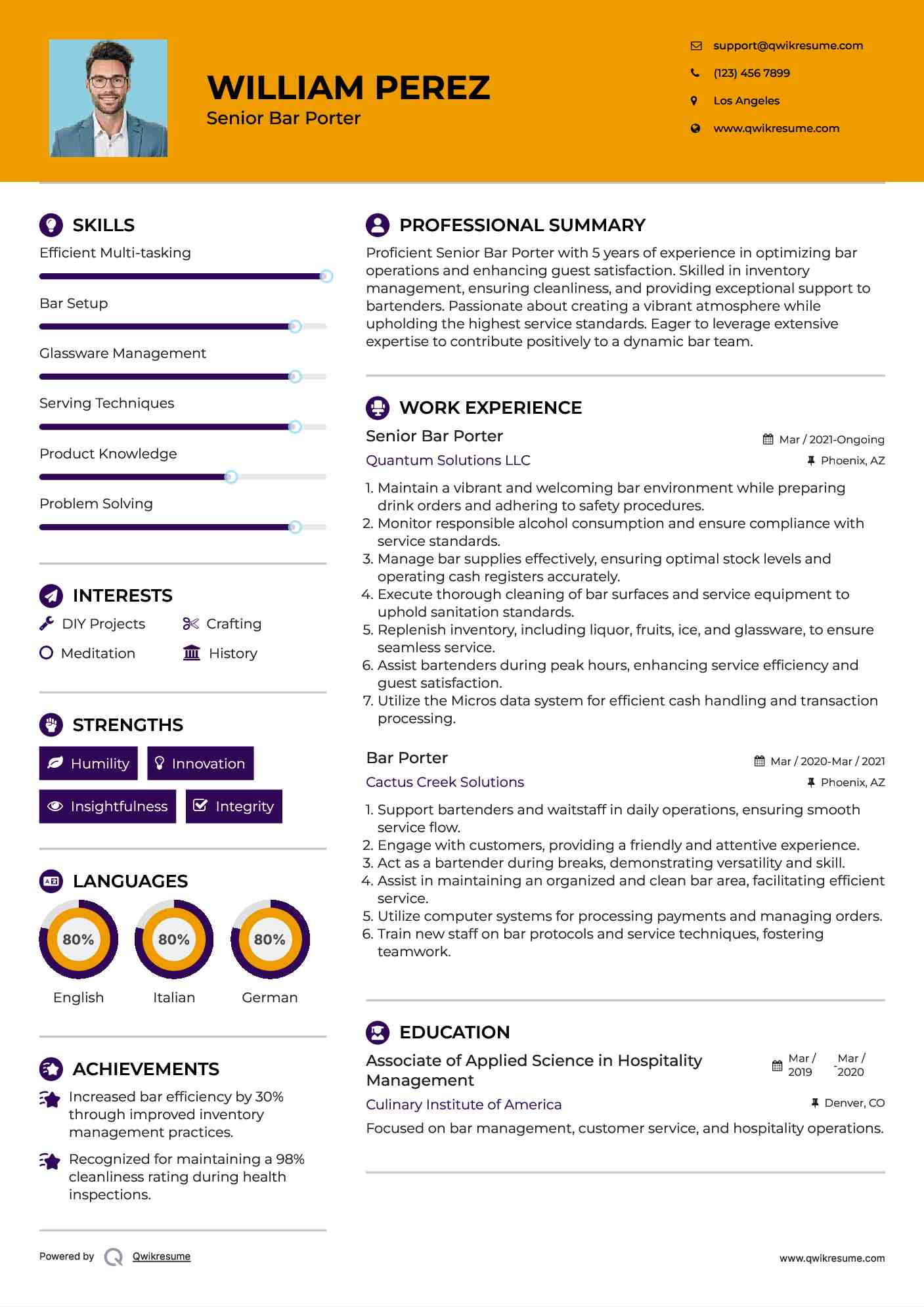 Senior Bar Porter Resume Format