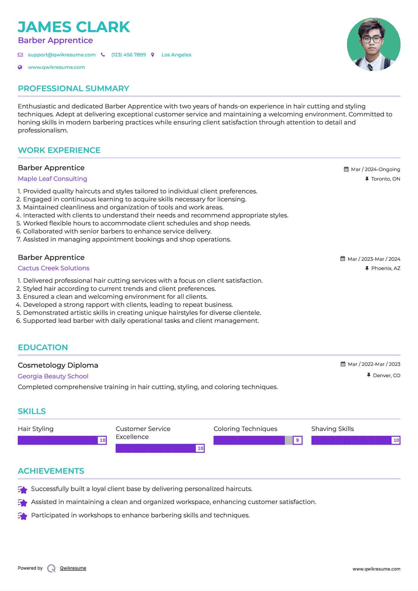 Barber Apprentice Resume Model