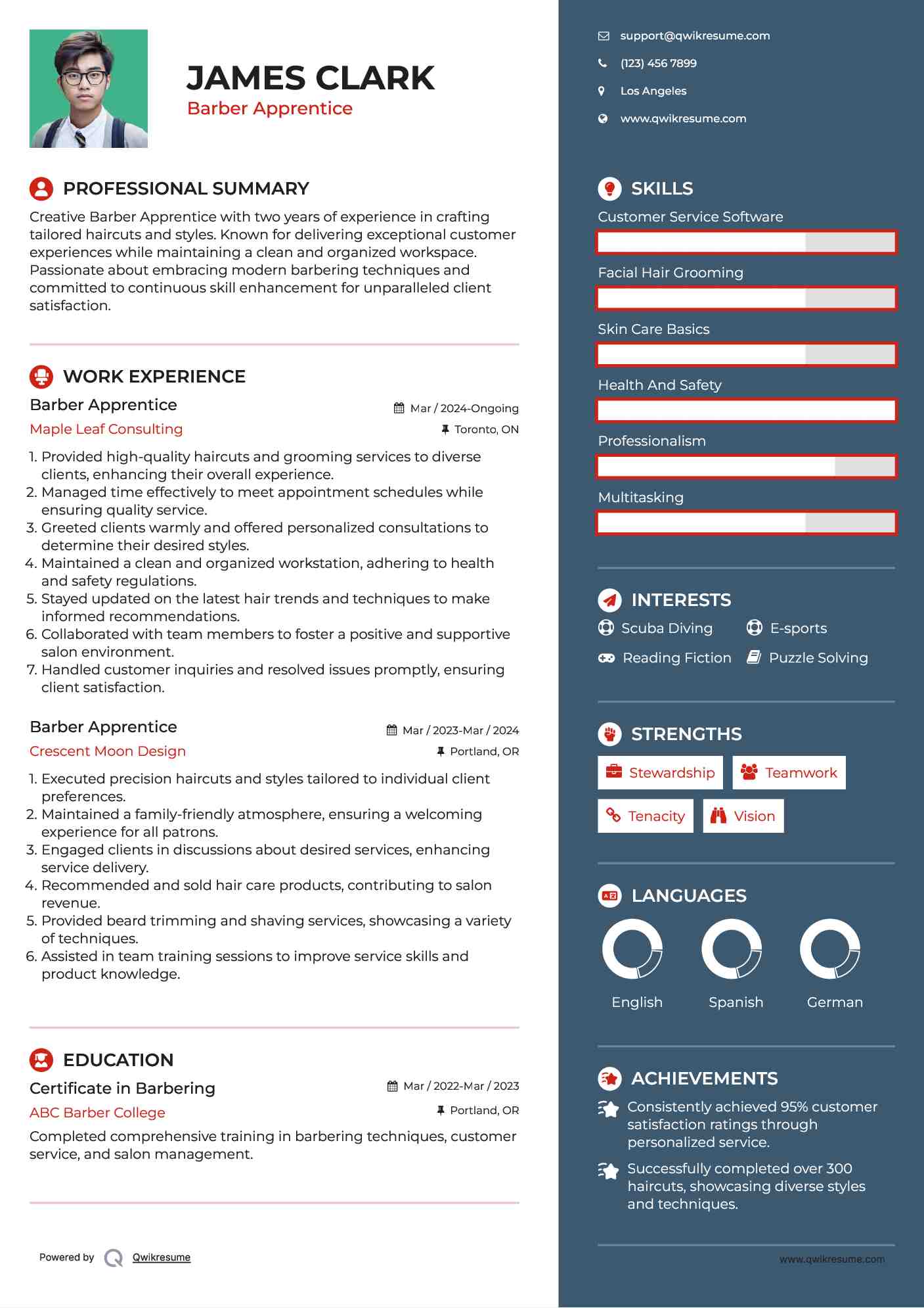 Barber Apprentice Resume Sample