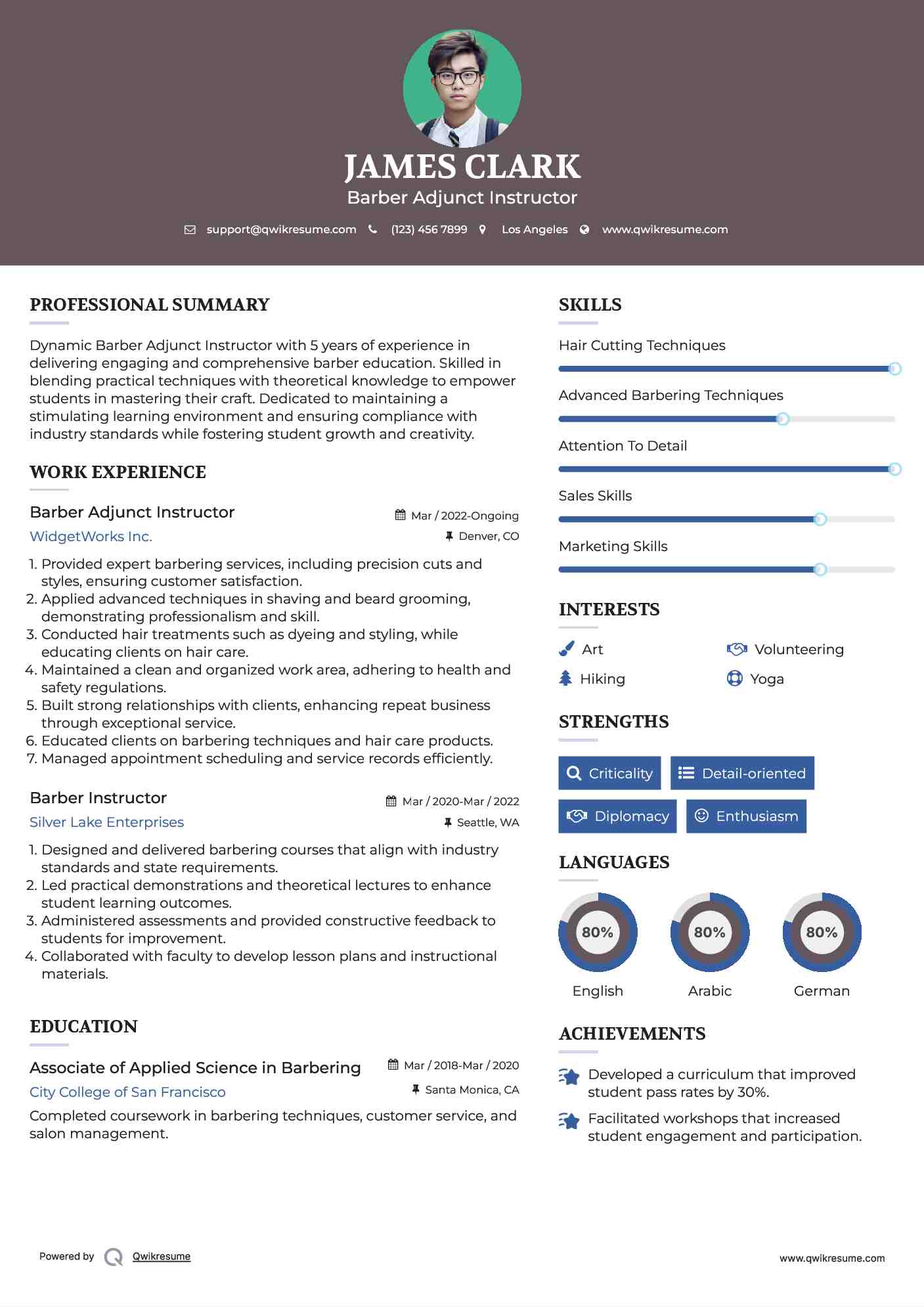 Barber Adjunct Instructor Resume Example