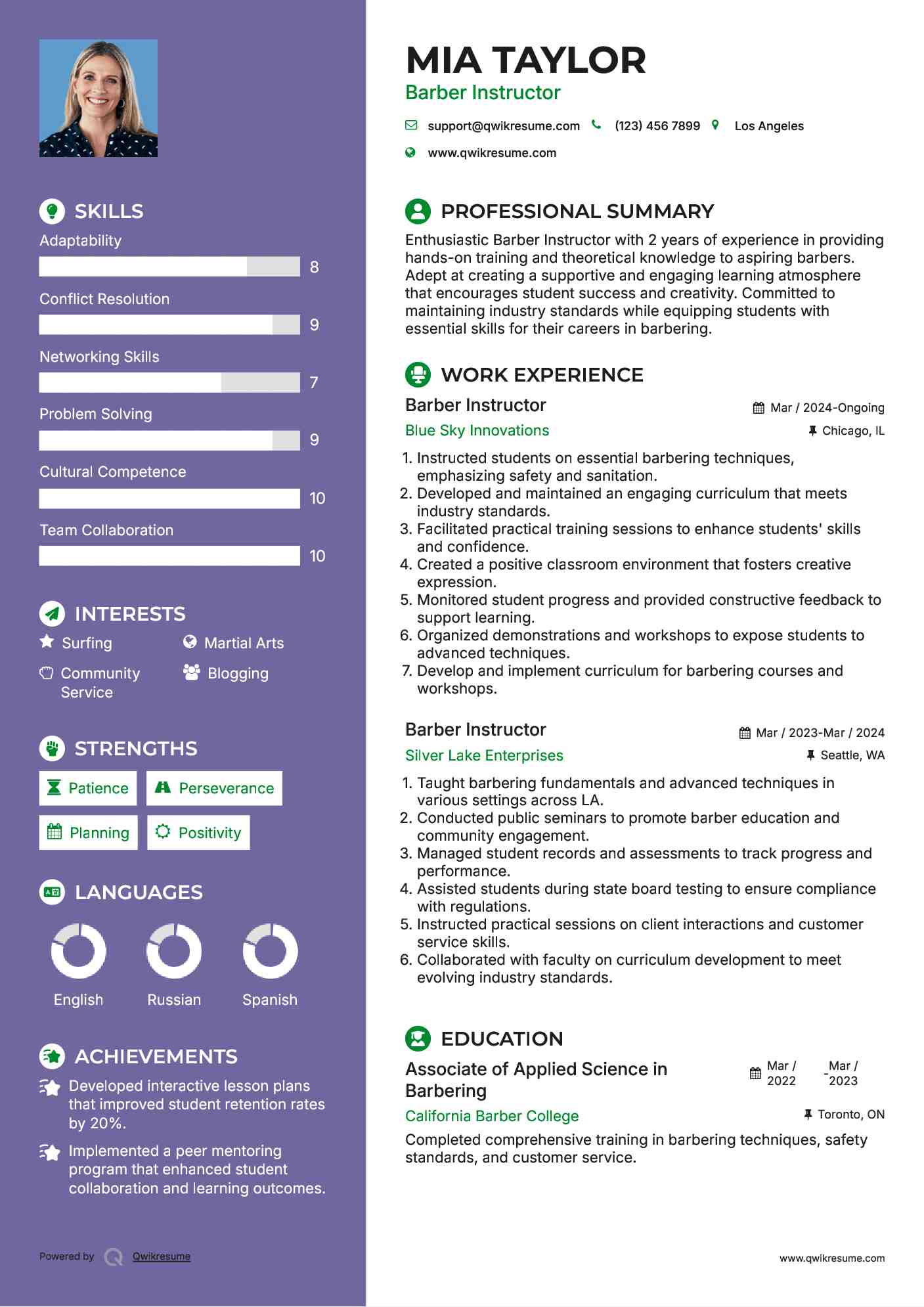 Barber Instructor Resume Format
