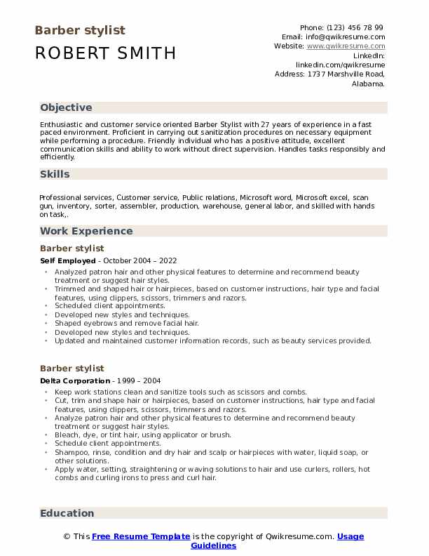 Barber stylist Resume Samples - Barber Stylist 1651558813 Pdf 