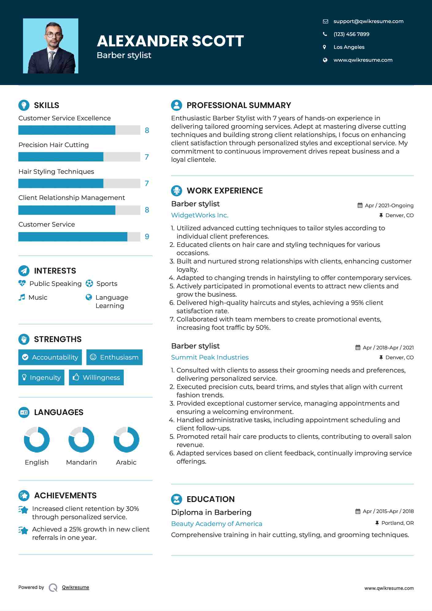 Barber stylist Resume Format