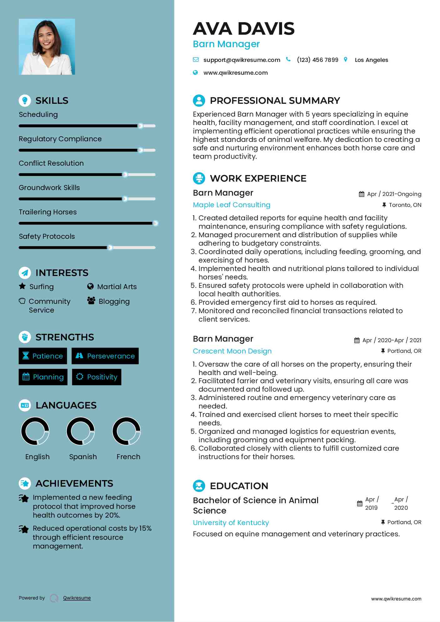 Barn Manager Resume Model