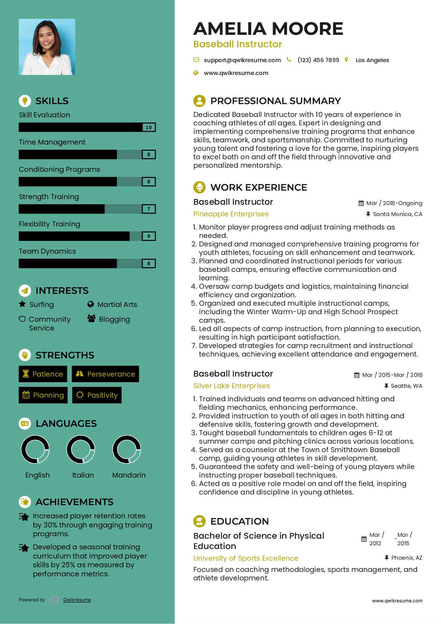 Baseball Instructor Resume Format