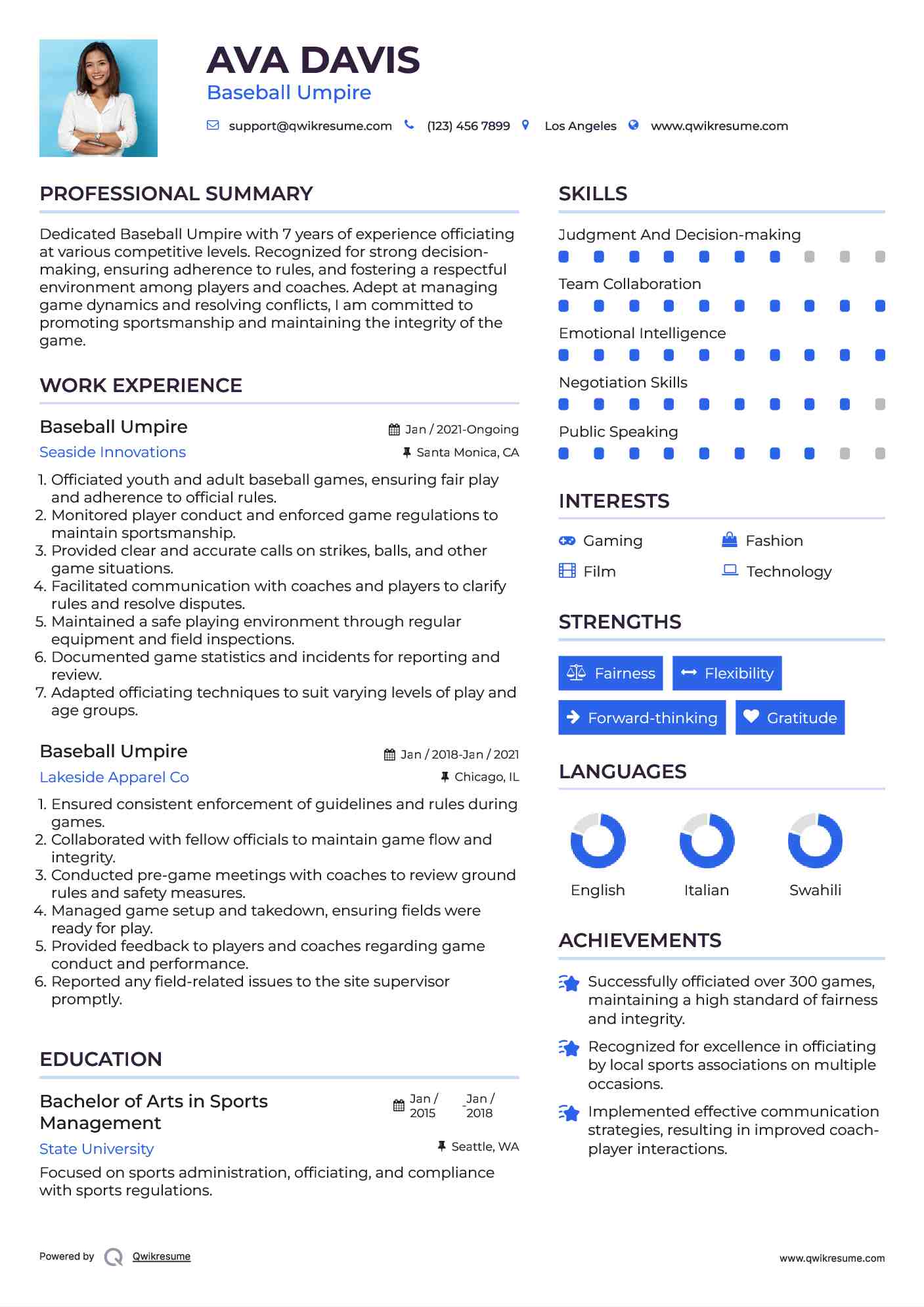 Baseball Umpire Resume Sample