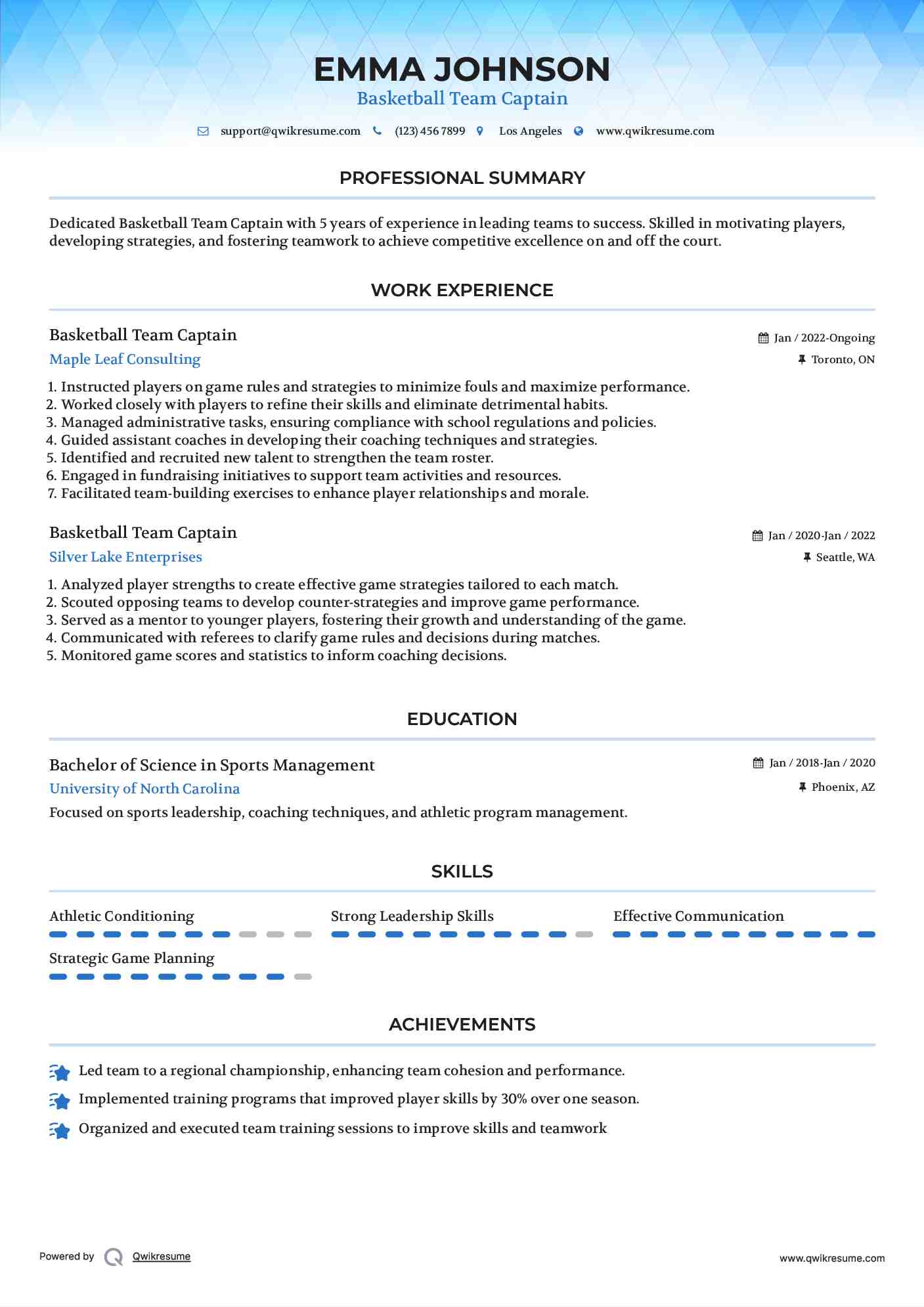 Basketball Team Captain Resume Format
