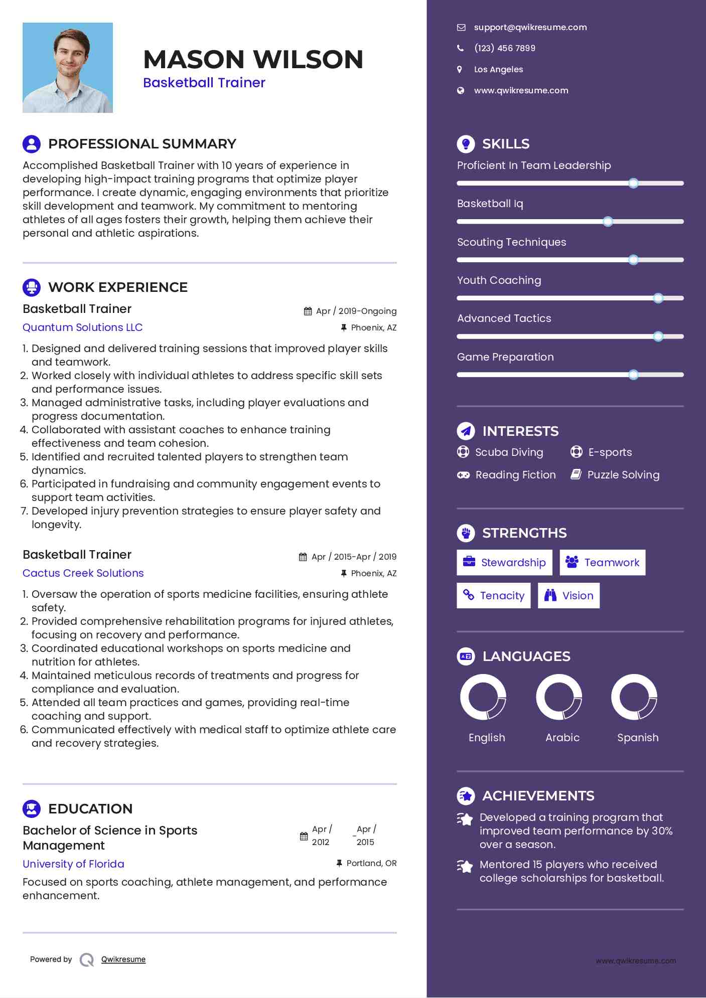 Basketball Trainer Resume Sample