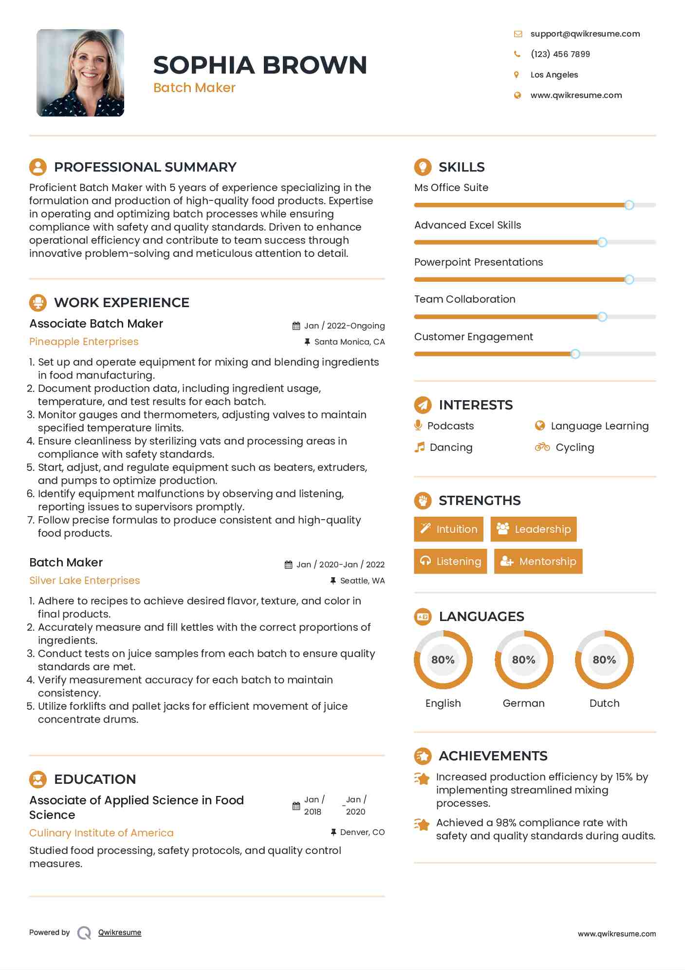 Batch Maker Resume Samples QwikResume