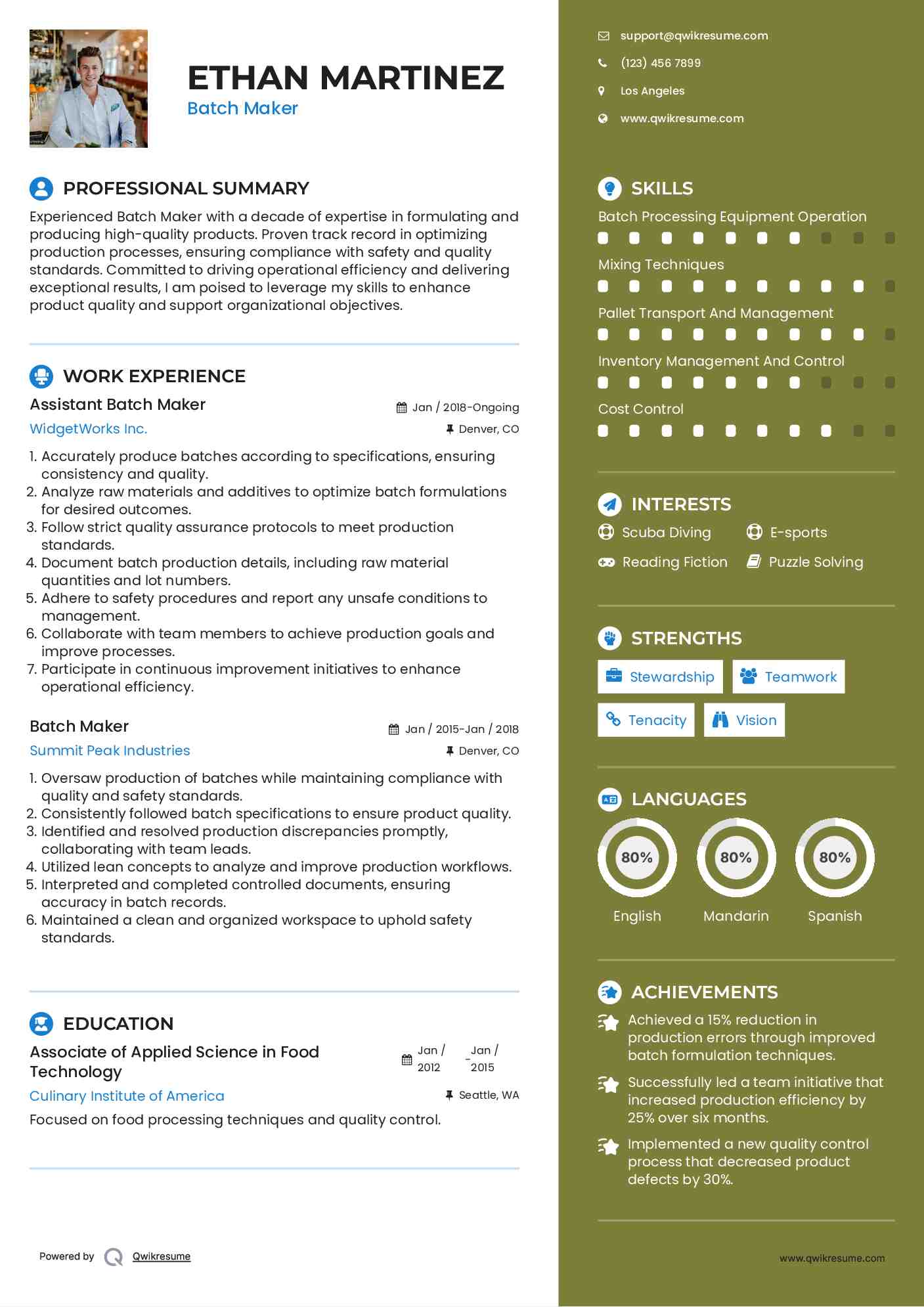 Batch Maker Resume Samples QwikResume