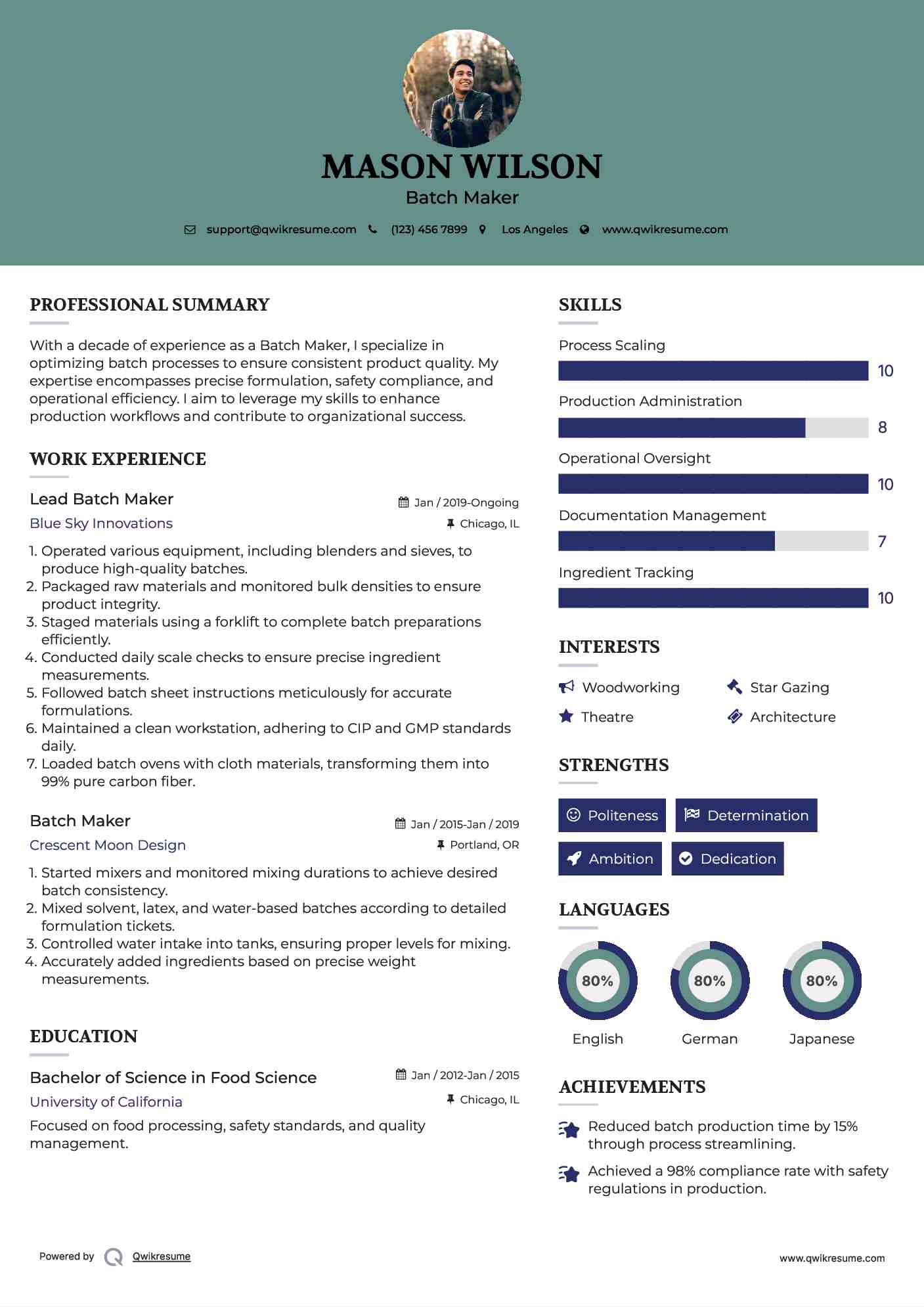 Batch Maker Resume Samples QwikResume