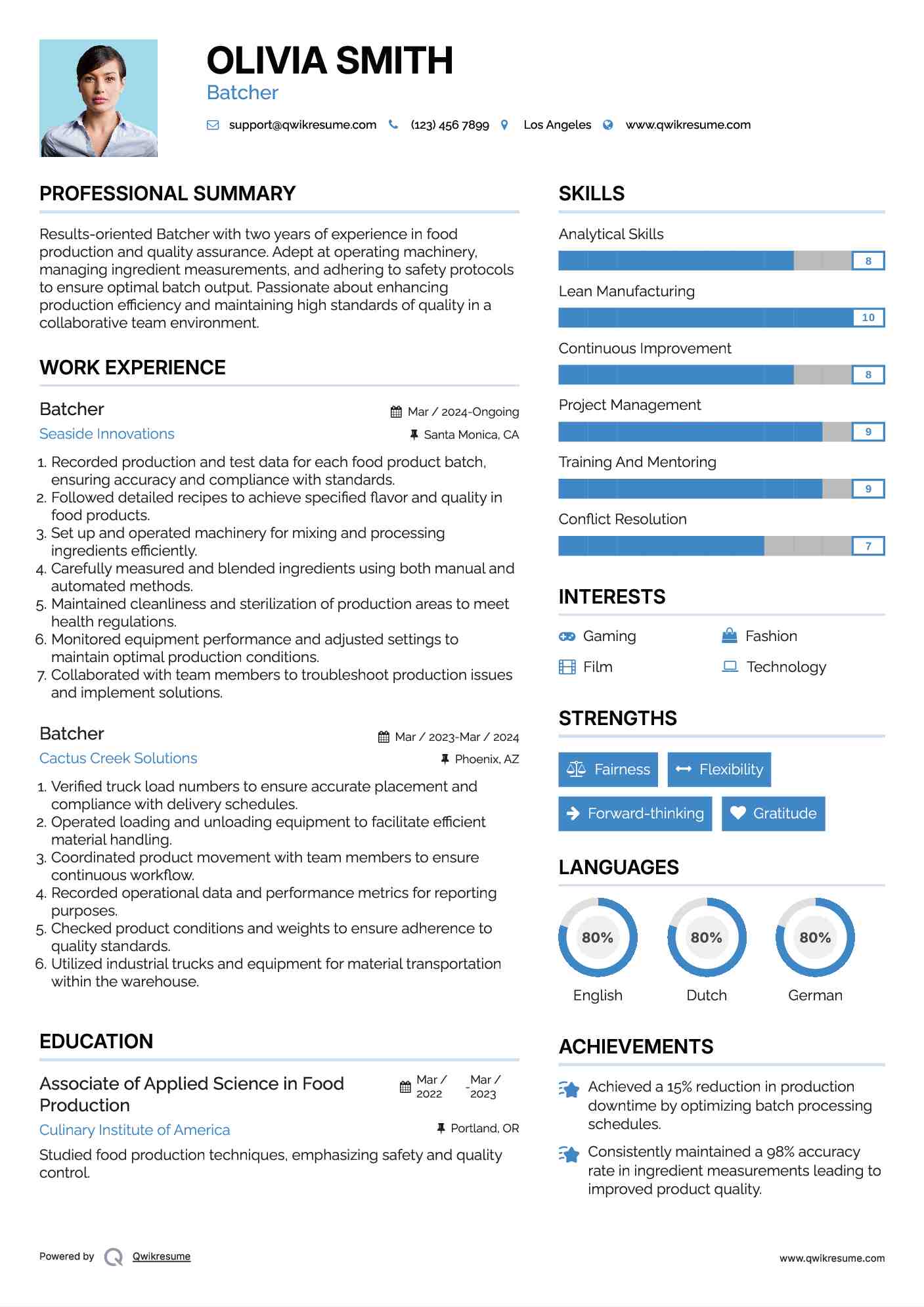 Batcher Resume Sample