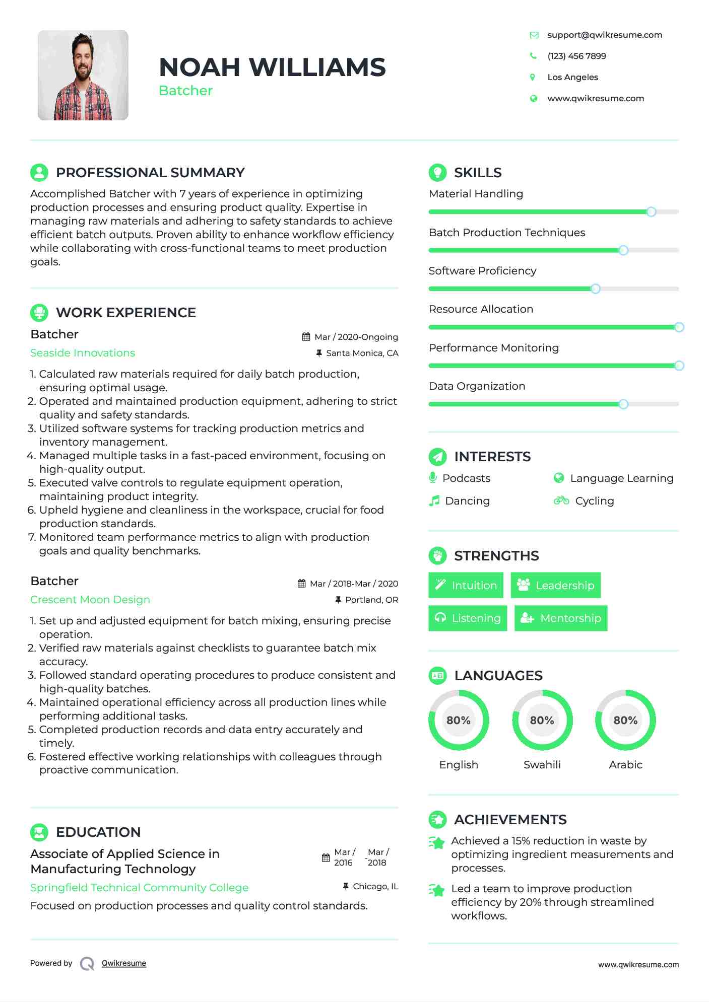 Batcher Resume Sample