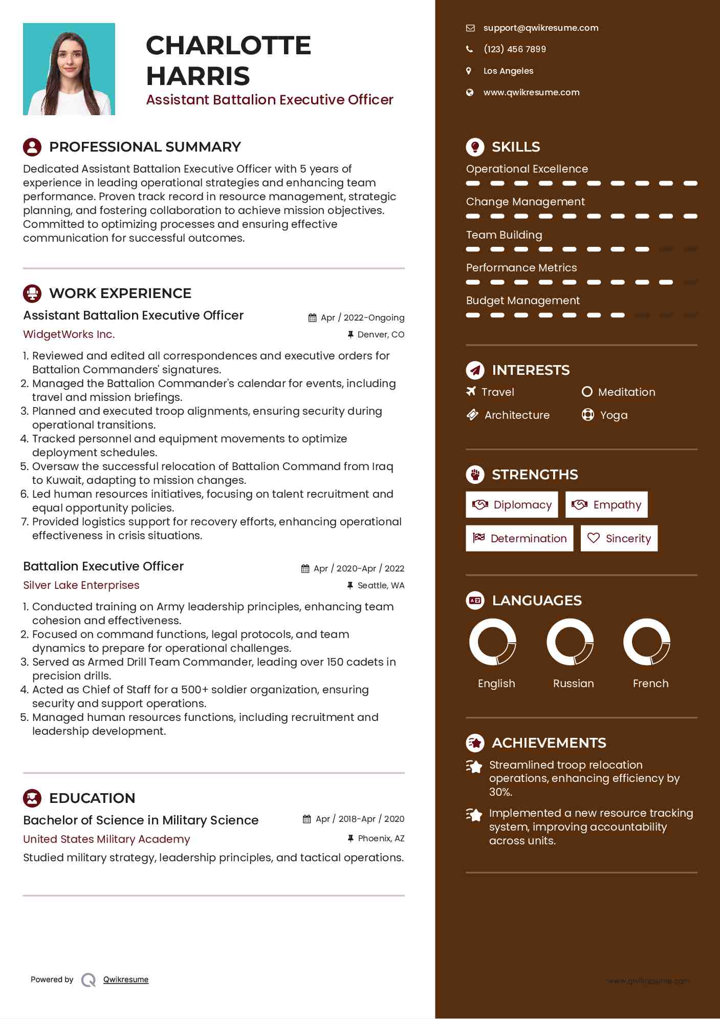 Assistant Battalion Executive Officer Resume Template