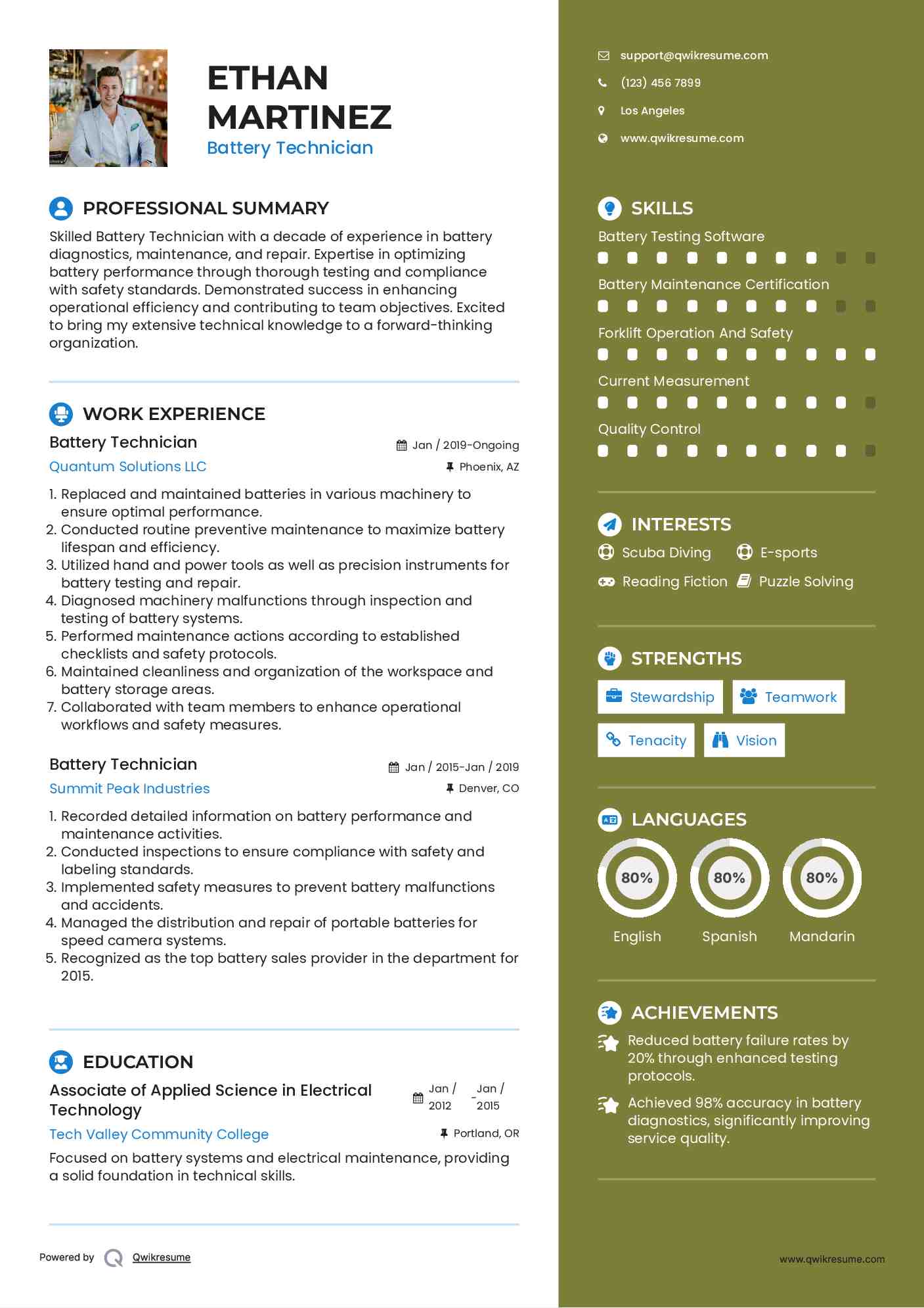 Battery Technician Resume Model