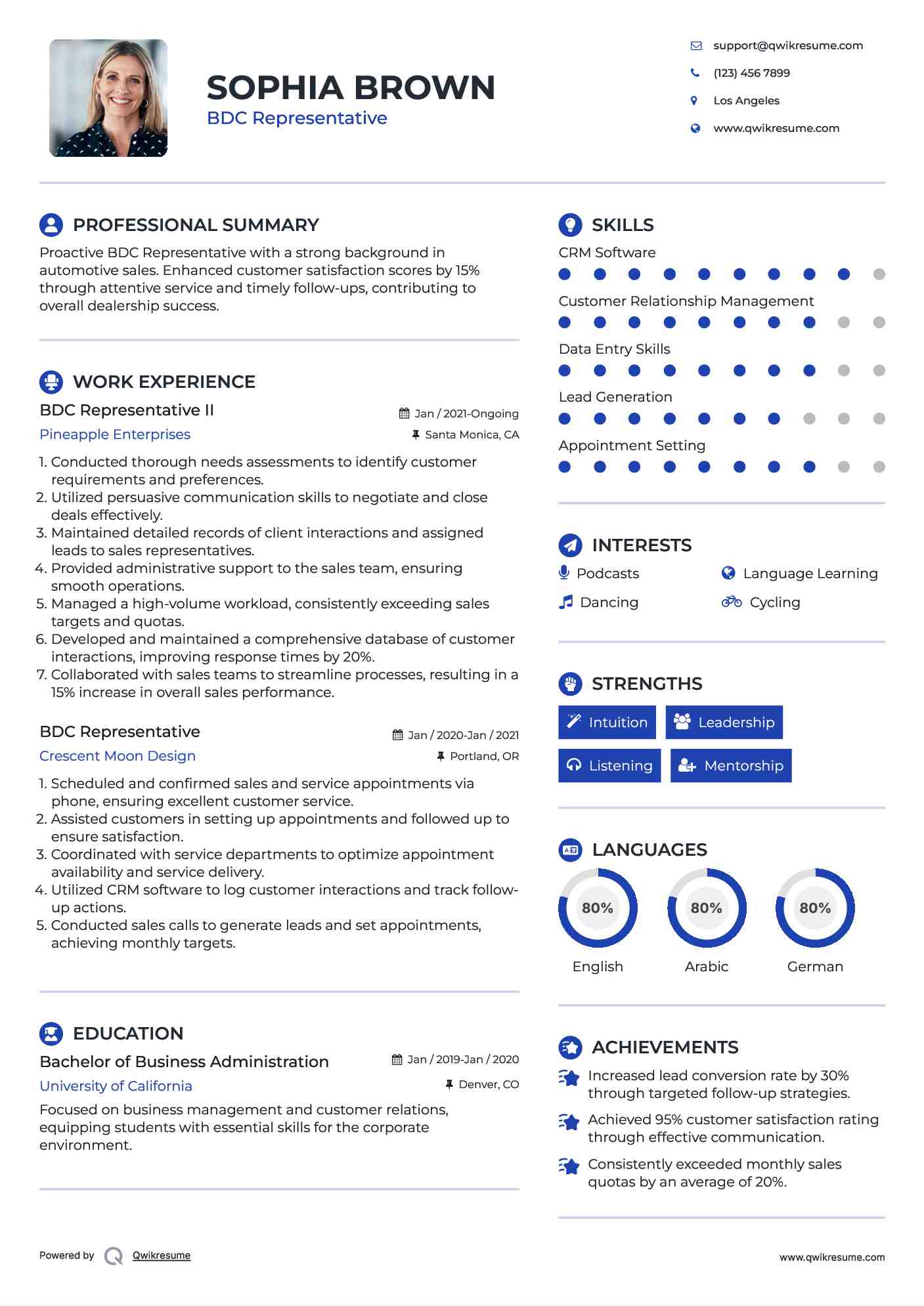 BDC Representative Resume Samples QwikResume