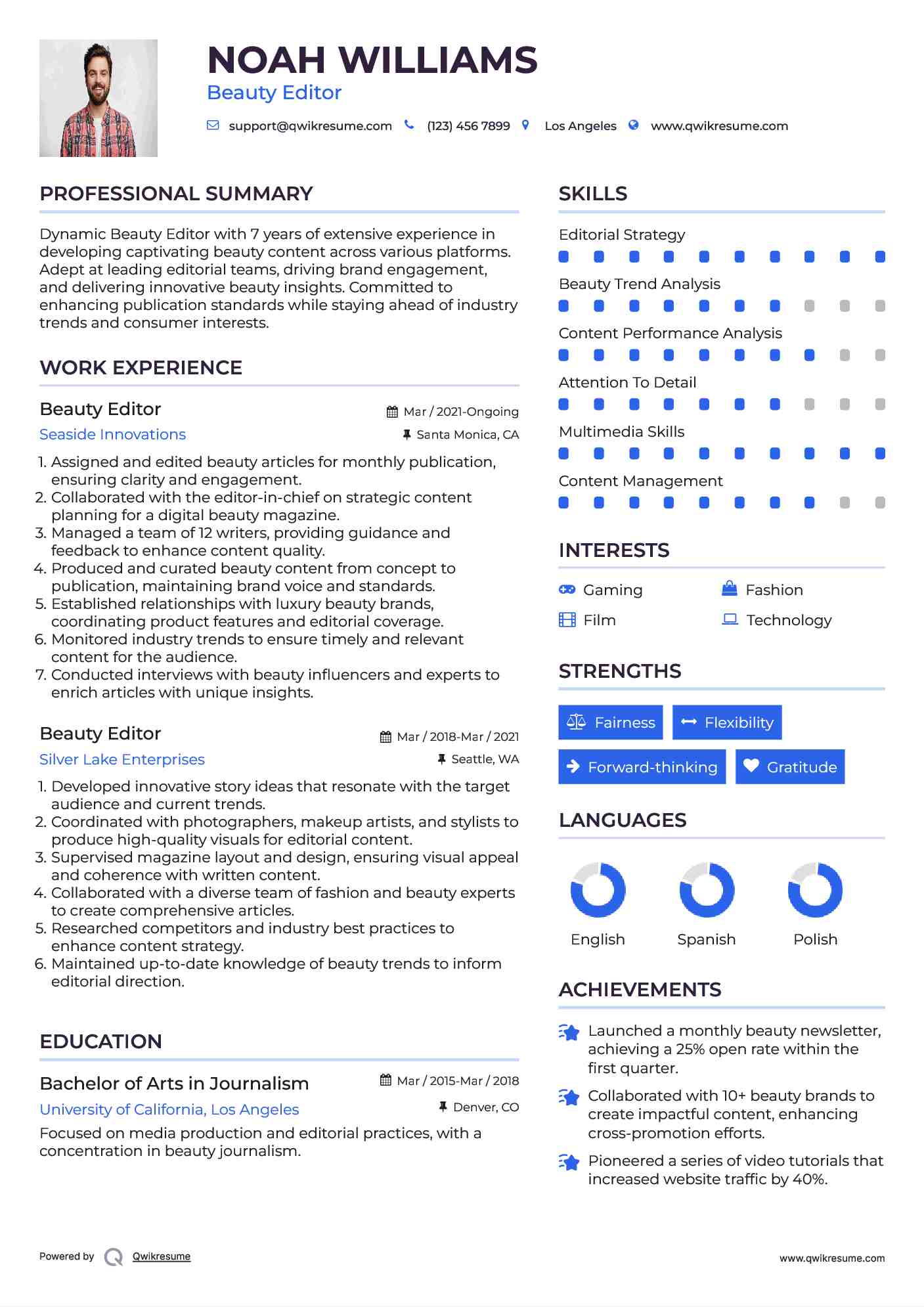 Beauty Editor Resume Example