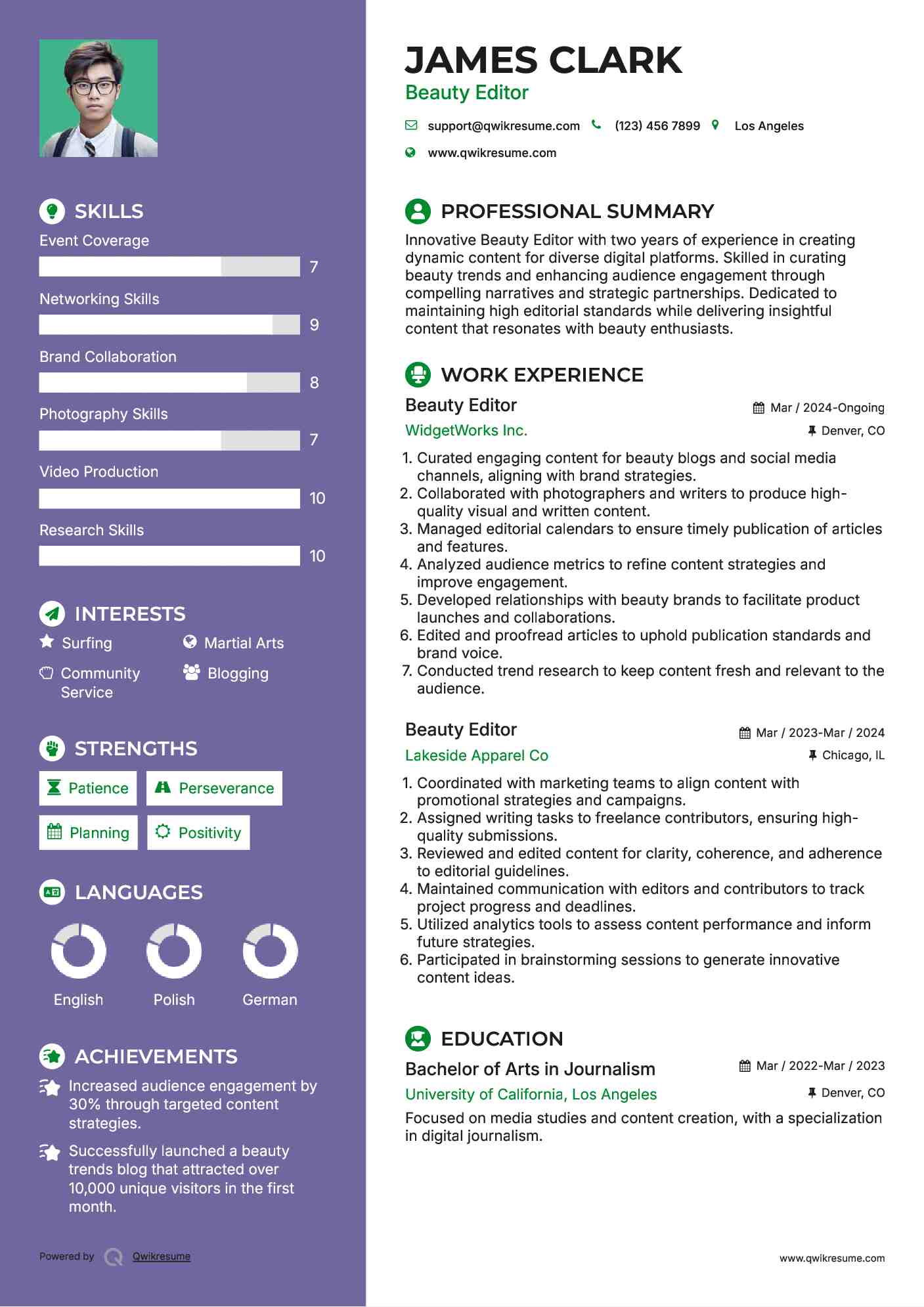 Beauty Editor Resume Template