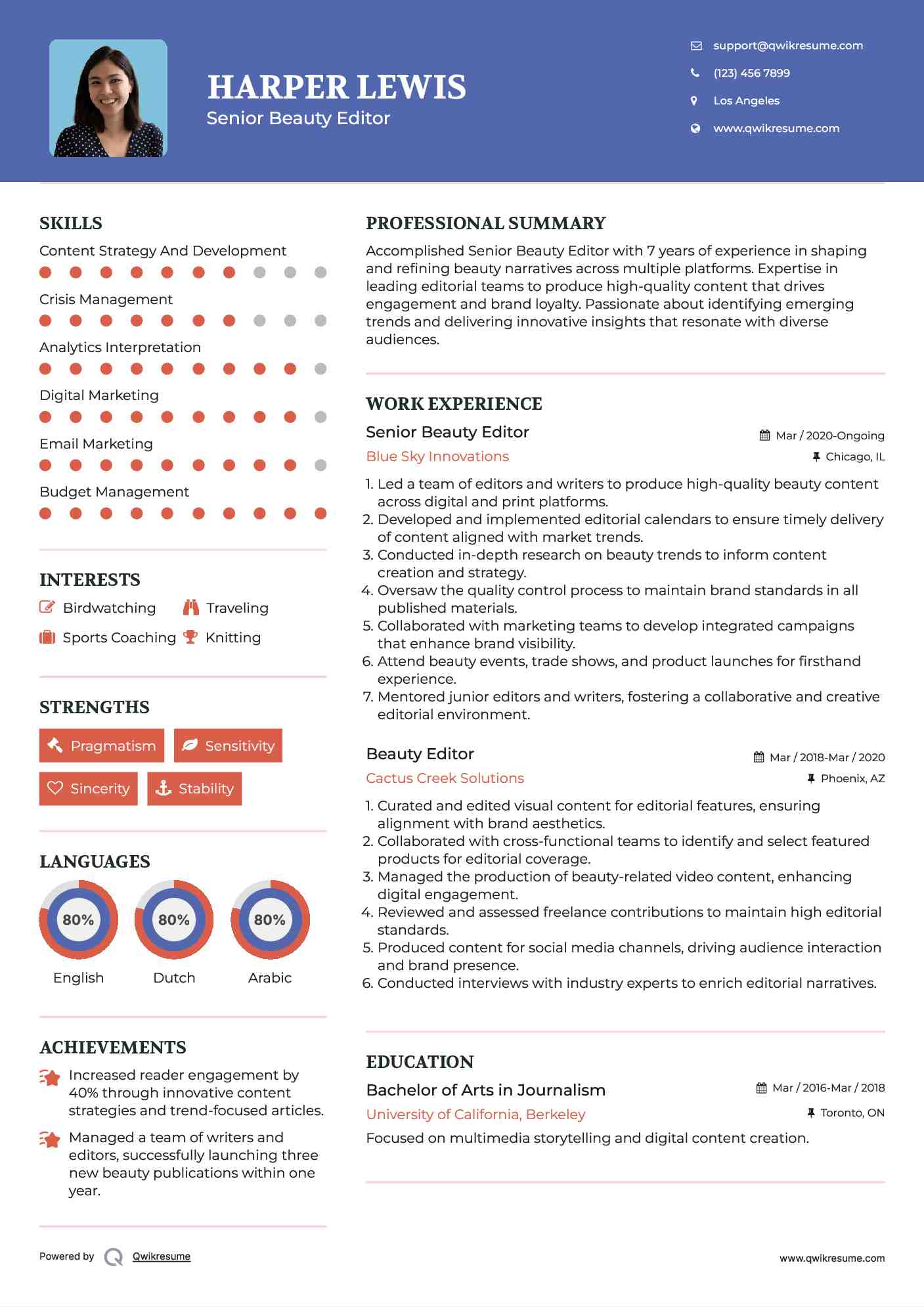 Senior Beauty Editor Resume Template