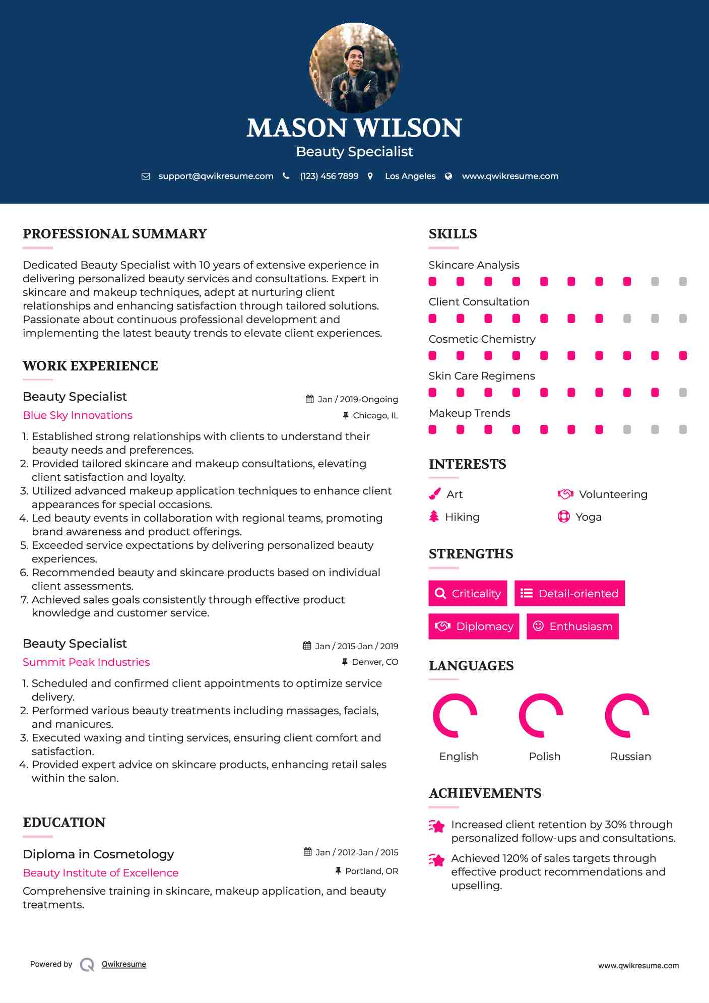 Beauty Specialist Resume Template