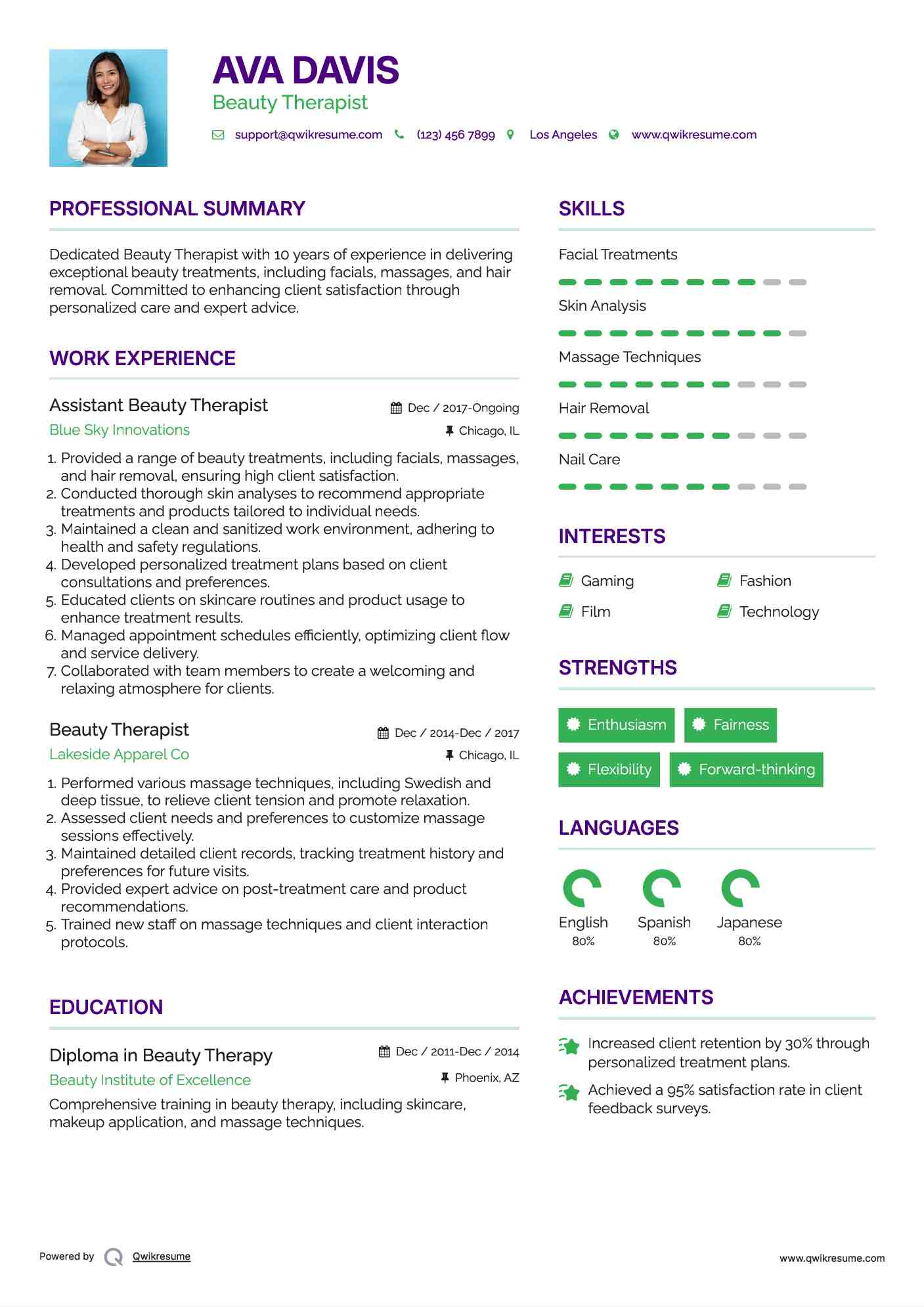 Assistant Beauty Therapist Resume Format