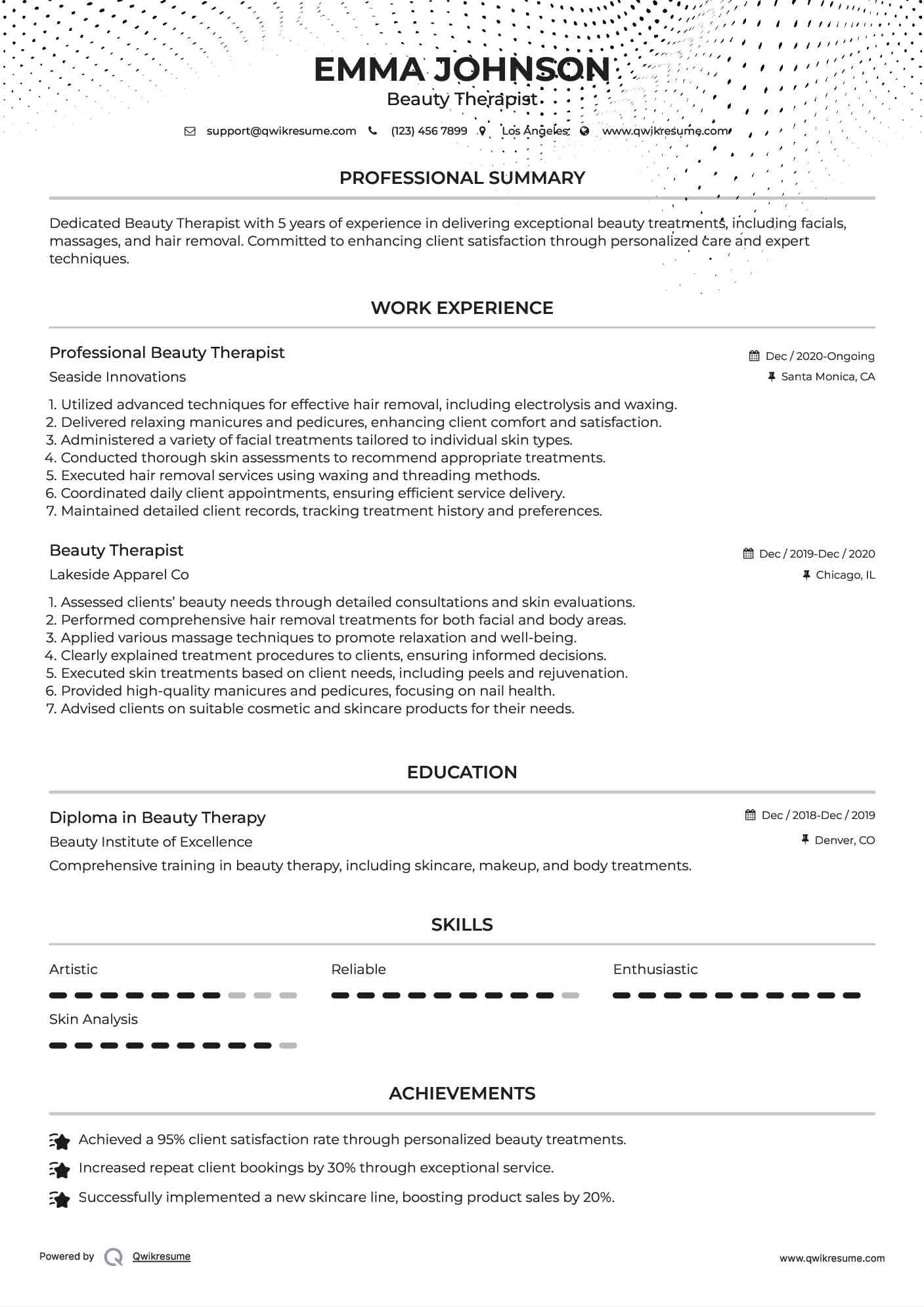 Professional Beauty Therapist Resume Template