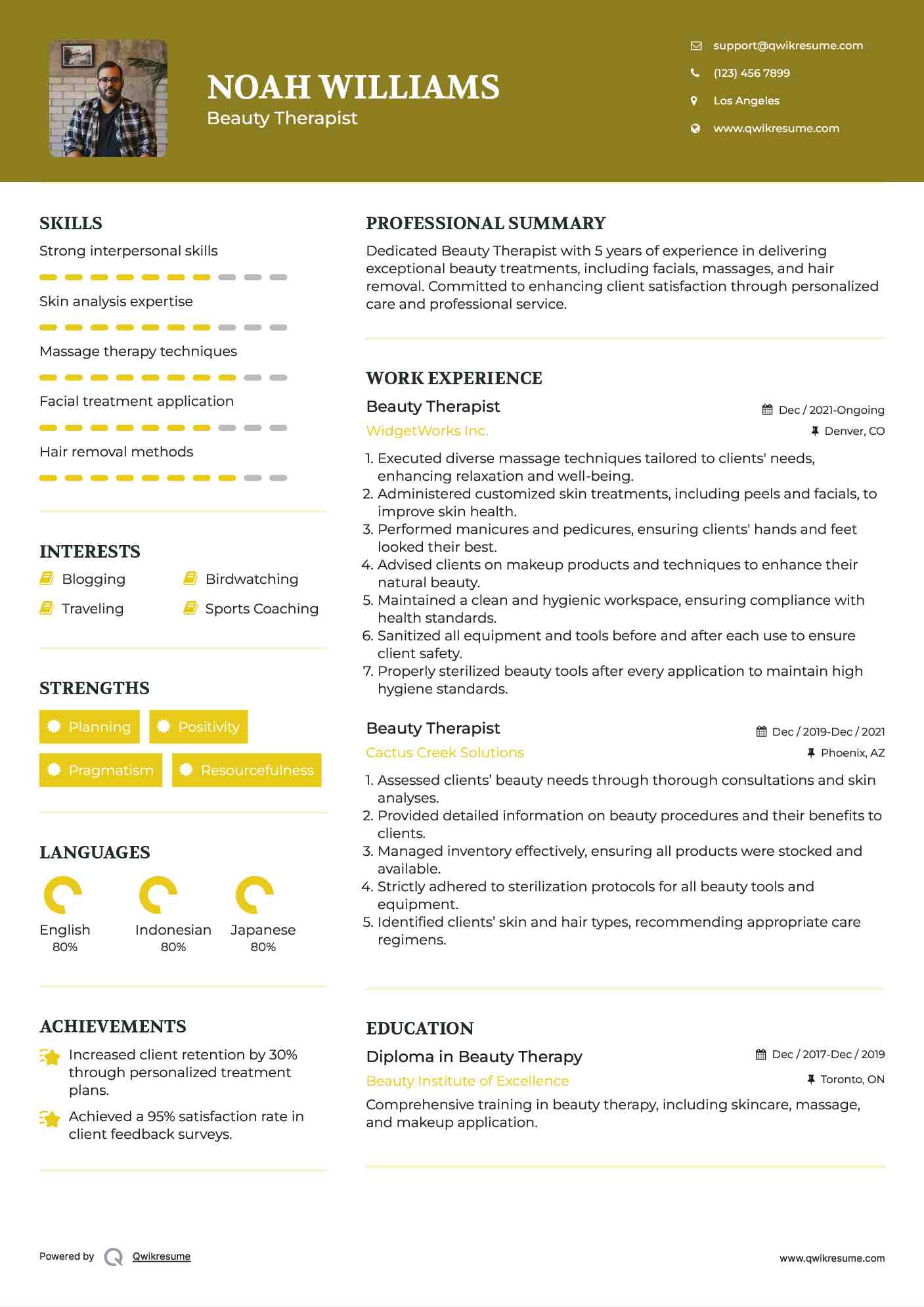 Beauty Therapist Resume Model