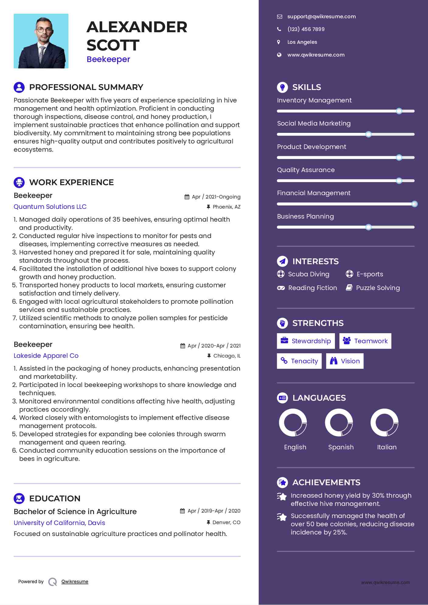 Beekeeper Resume Format