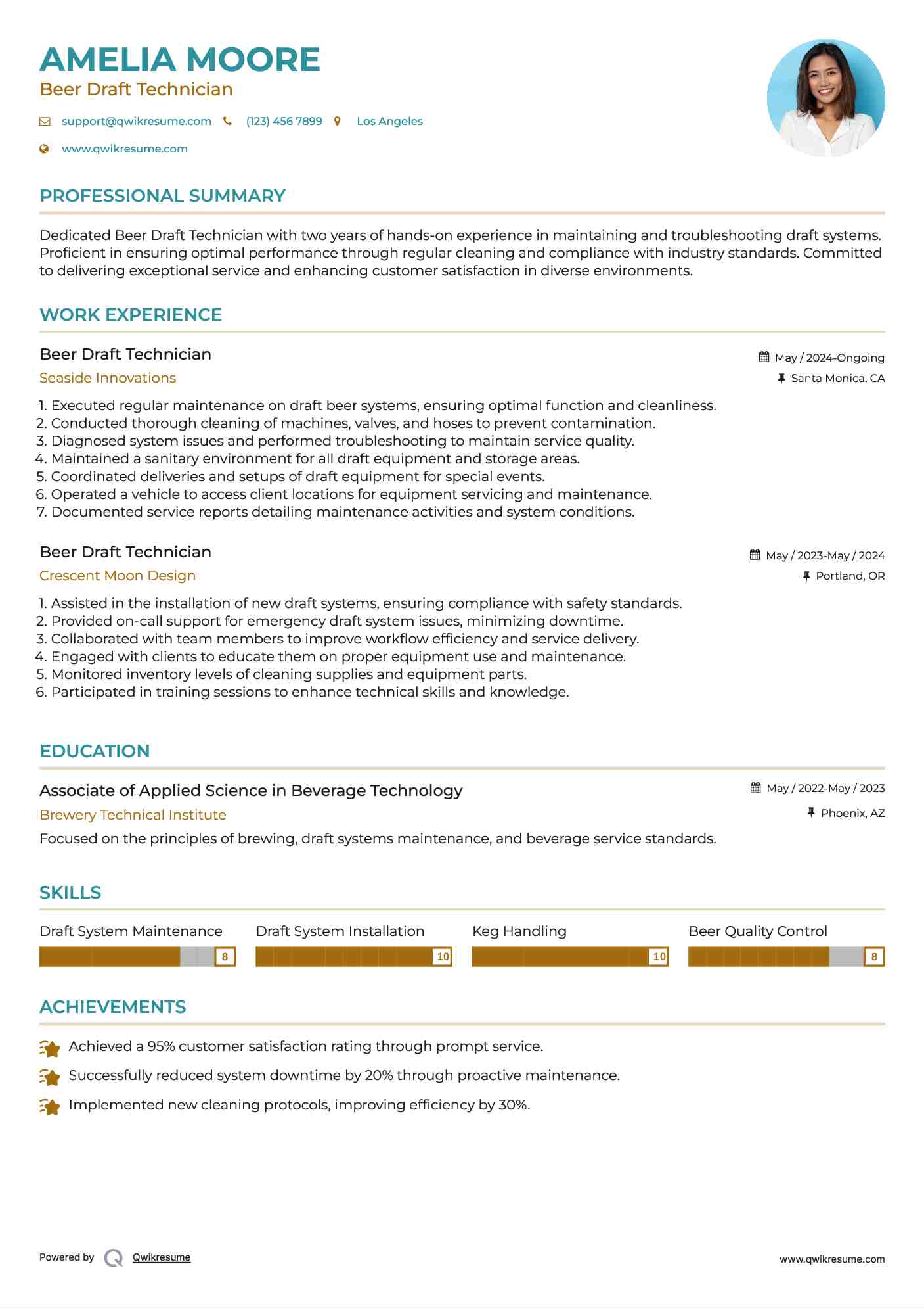 Beer Draft Technician Resume Example