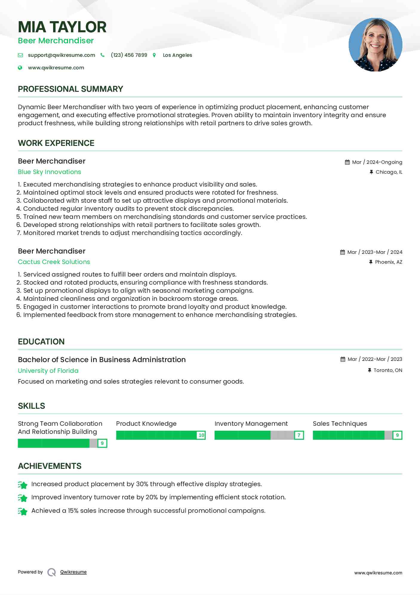 Beer Merchandiser Resume Template